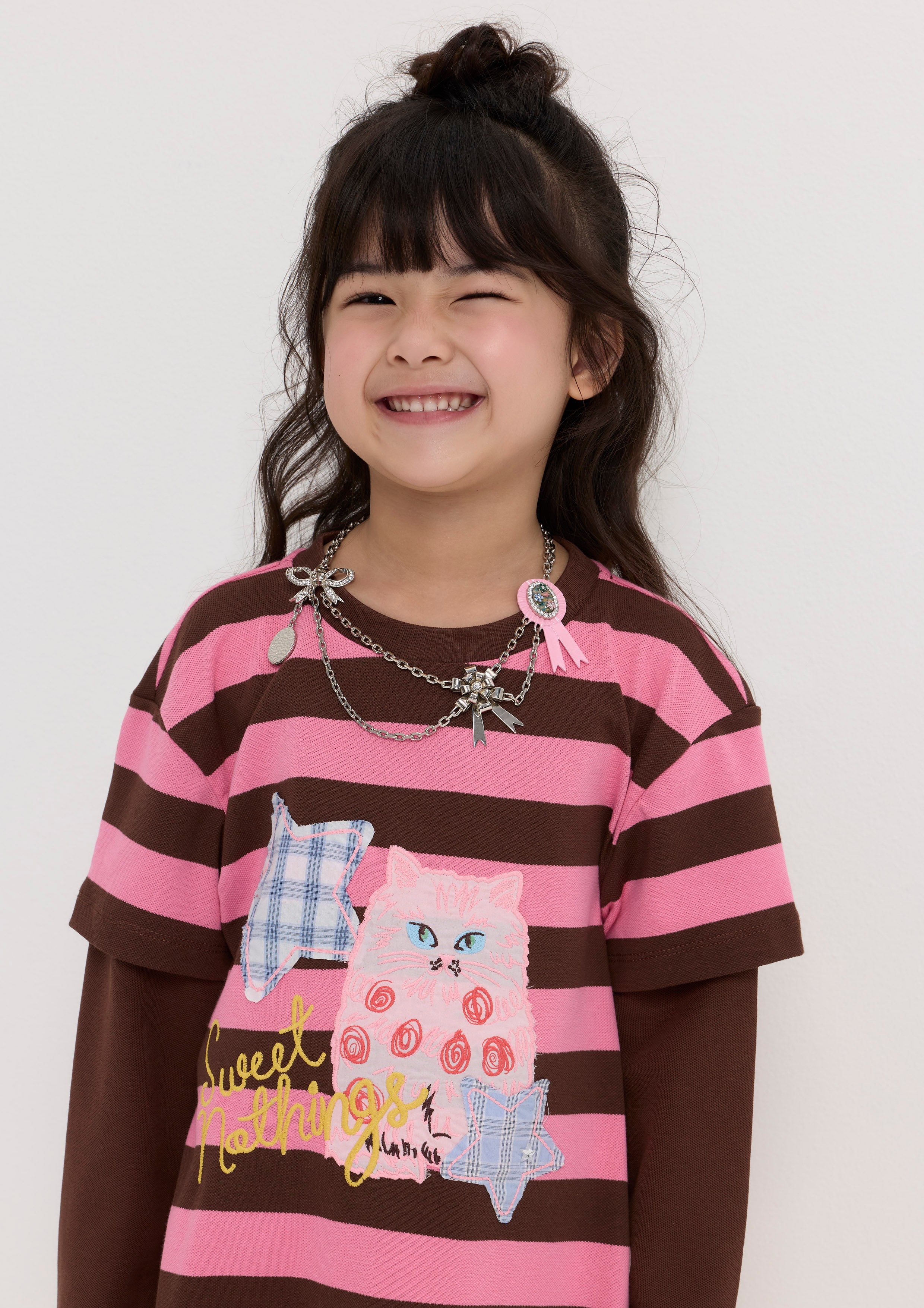 เดรสสั้นลายทางแขนเสื้อยาว สำหรับเด็กผู้หญิง คอลเลกชัน You Are Magic