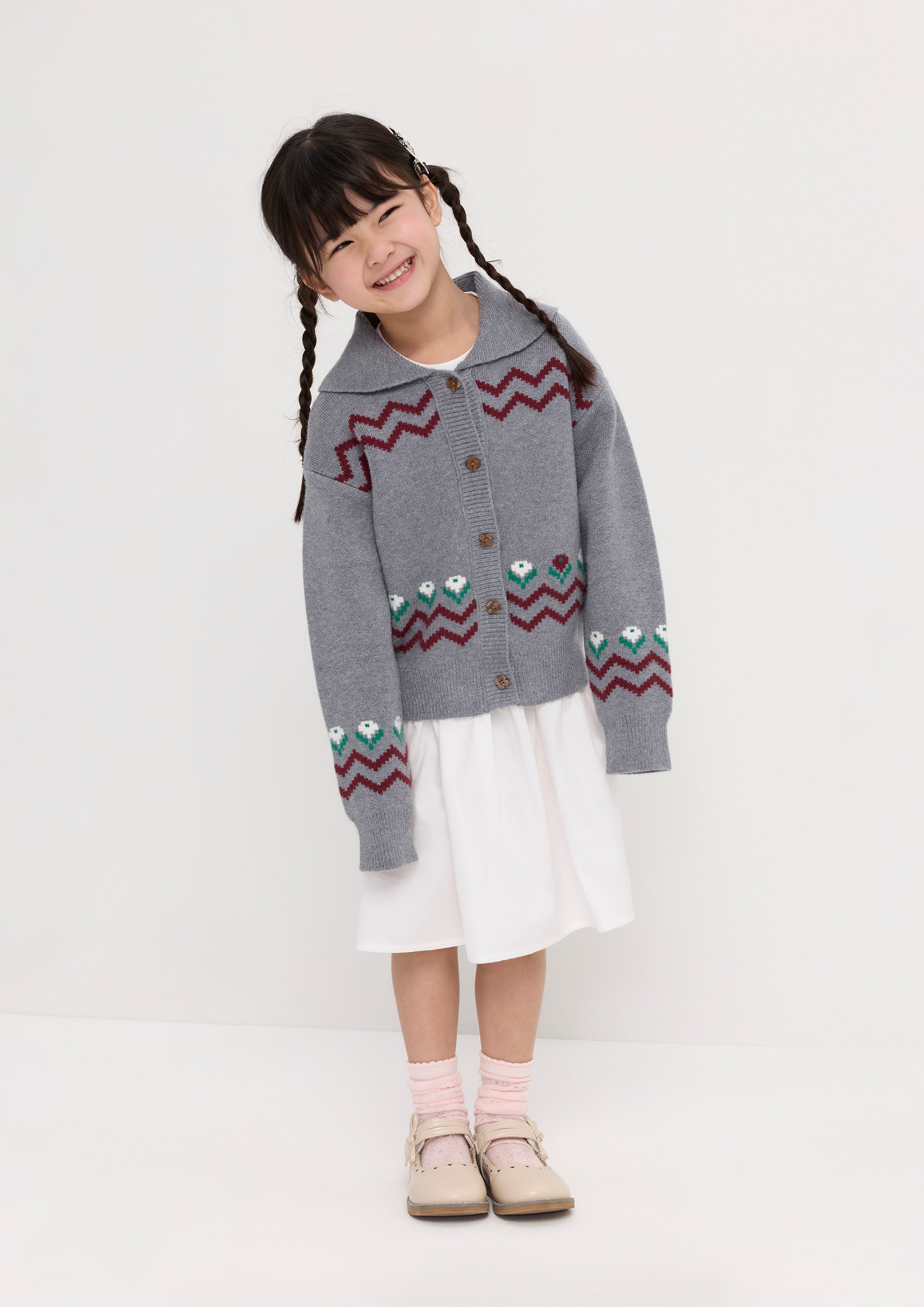 Pixel Knitted Cardigan For Mini Girl Garden Poetry