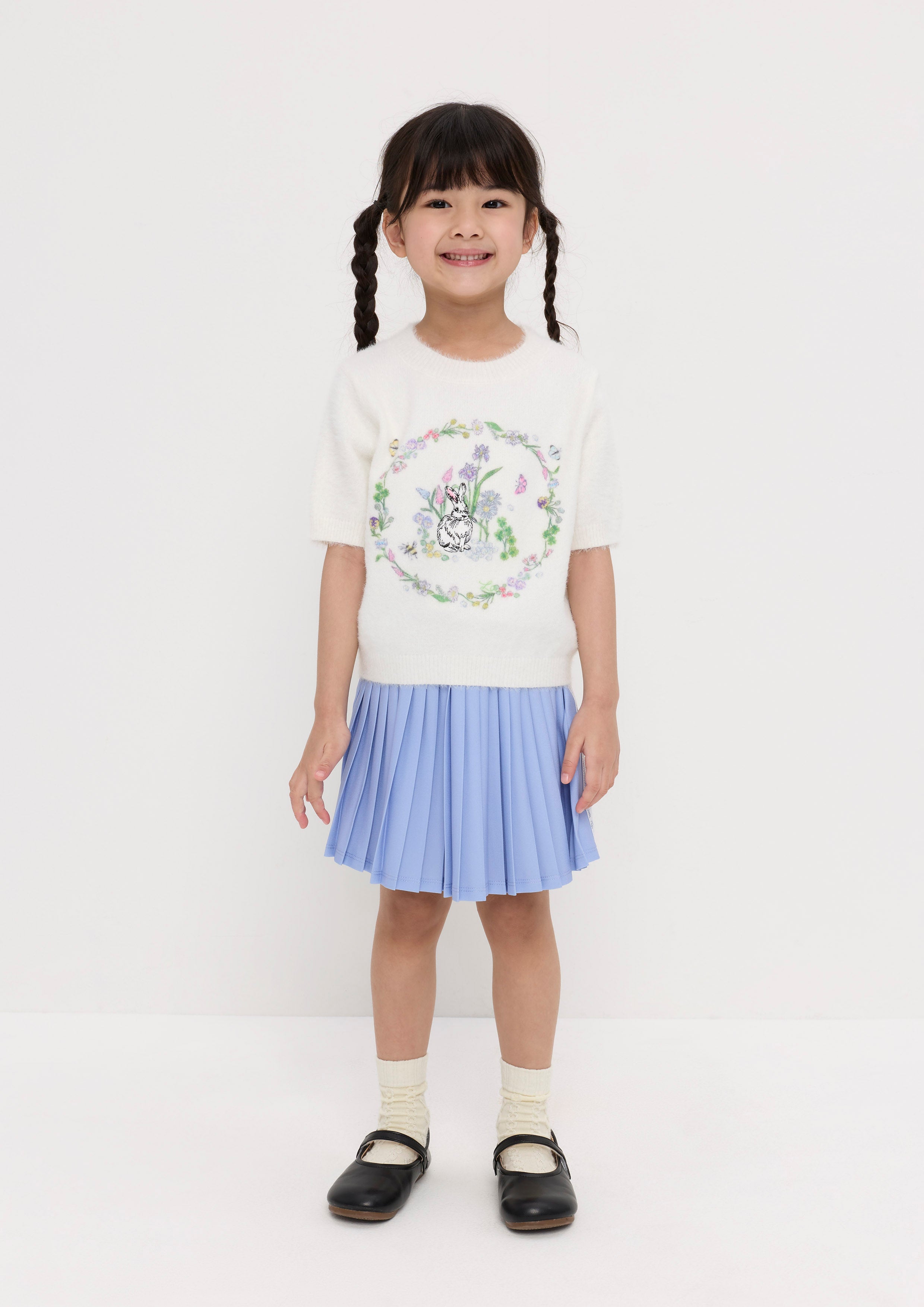 เสื้อนิตแขนสั้นปักลาย สำหรับเด็กผู้หญิง Garden Poetry