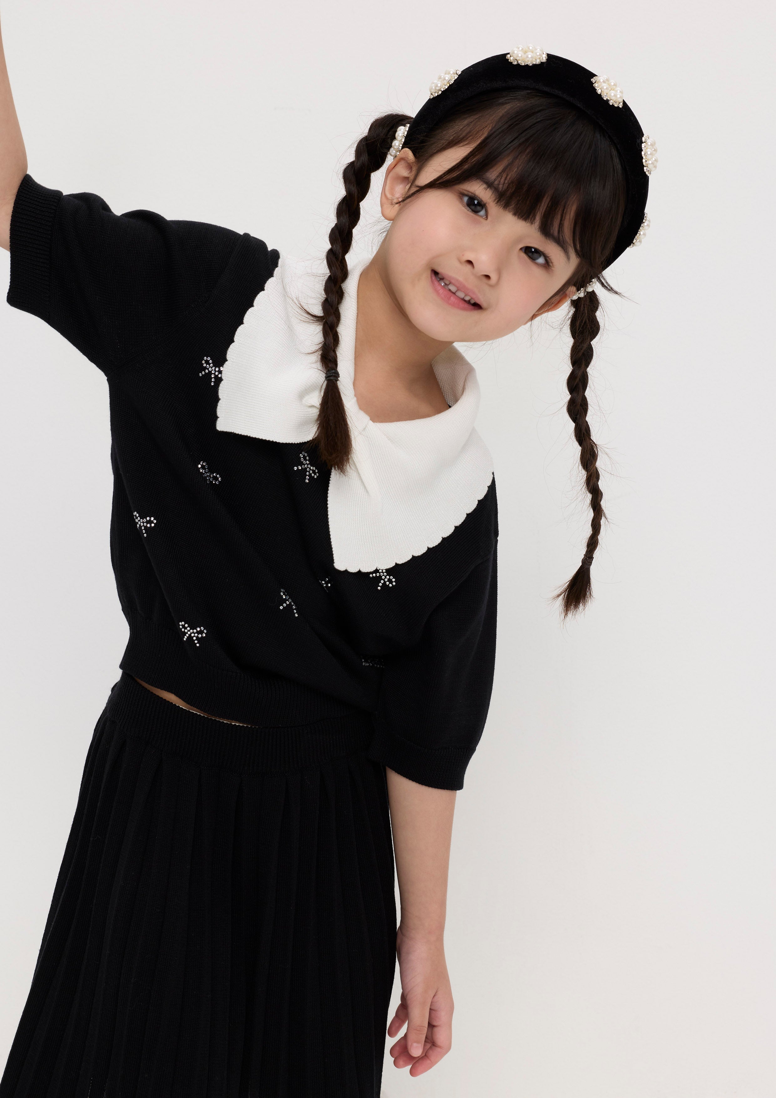 เซ็ทเสื้อนิตปักคริสตัลโบและกระโปรงสั้น สำหรับเด็กผุ้หญิง คอลเลกชัน Mon Petit Ruban