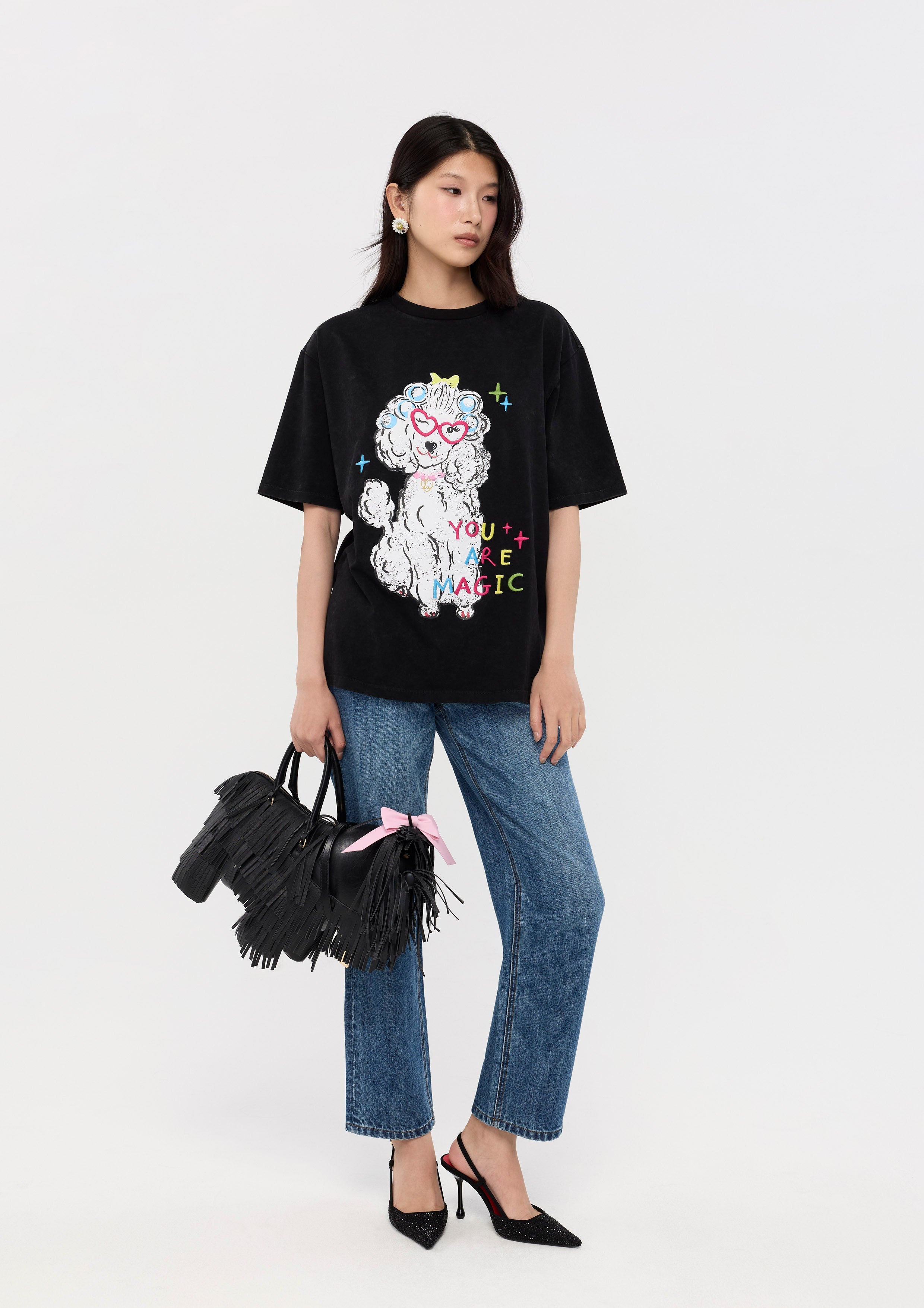 เสื้อยืดแขนสั้นทรงหลวมพิมพ์ลาย คอลเลกชัน You Are Magic