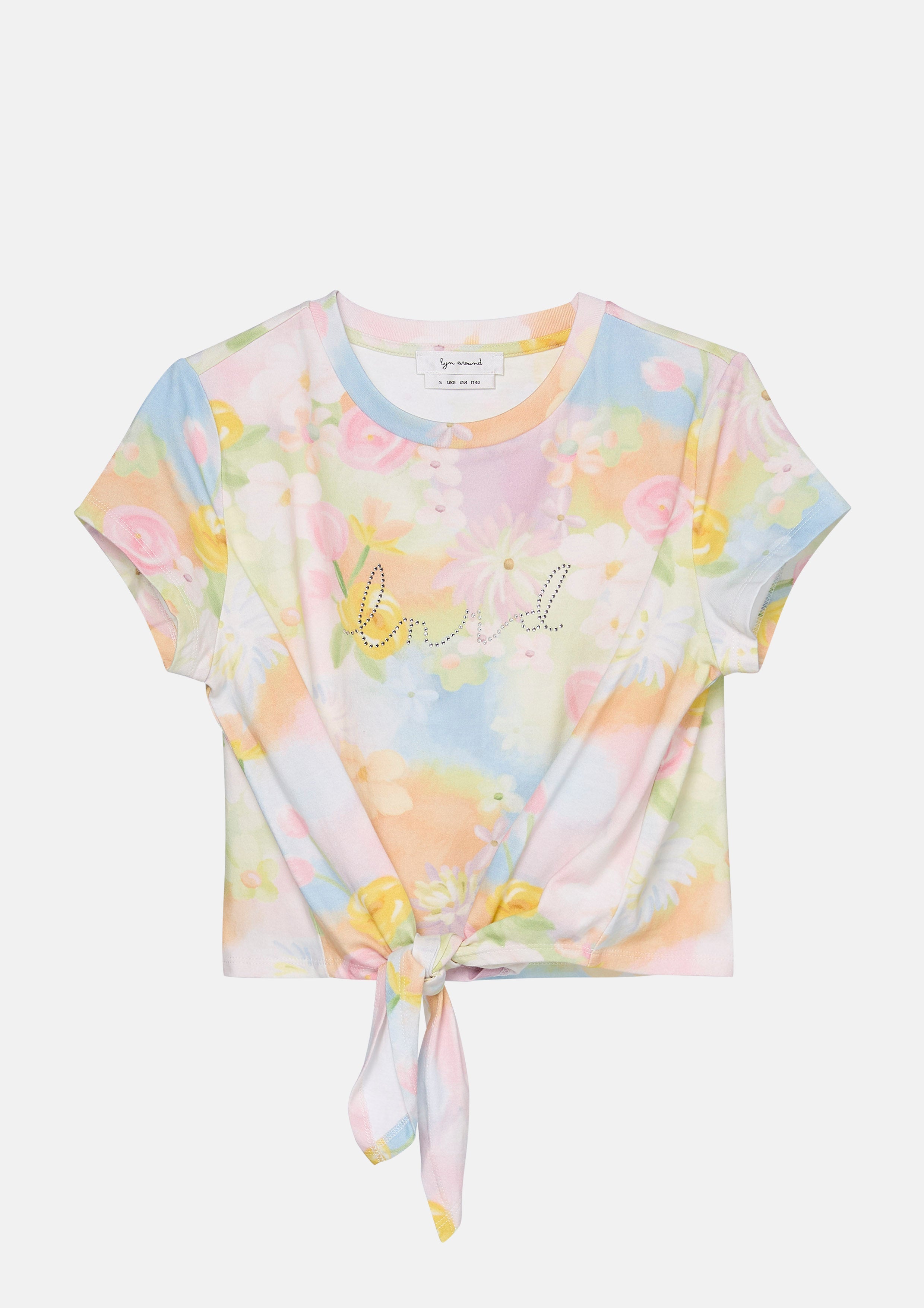 เสื้อยืดครอปพิมพ์ลายดอกไม้แต่งคริสตัลโลโก้ คอลเลกชัน You Are Magic