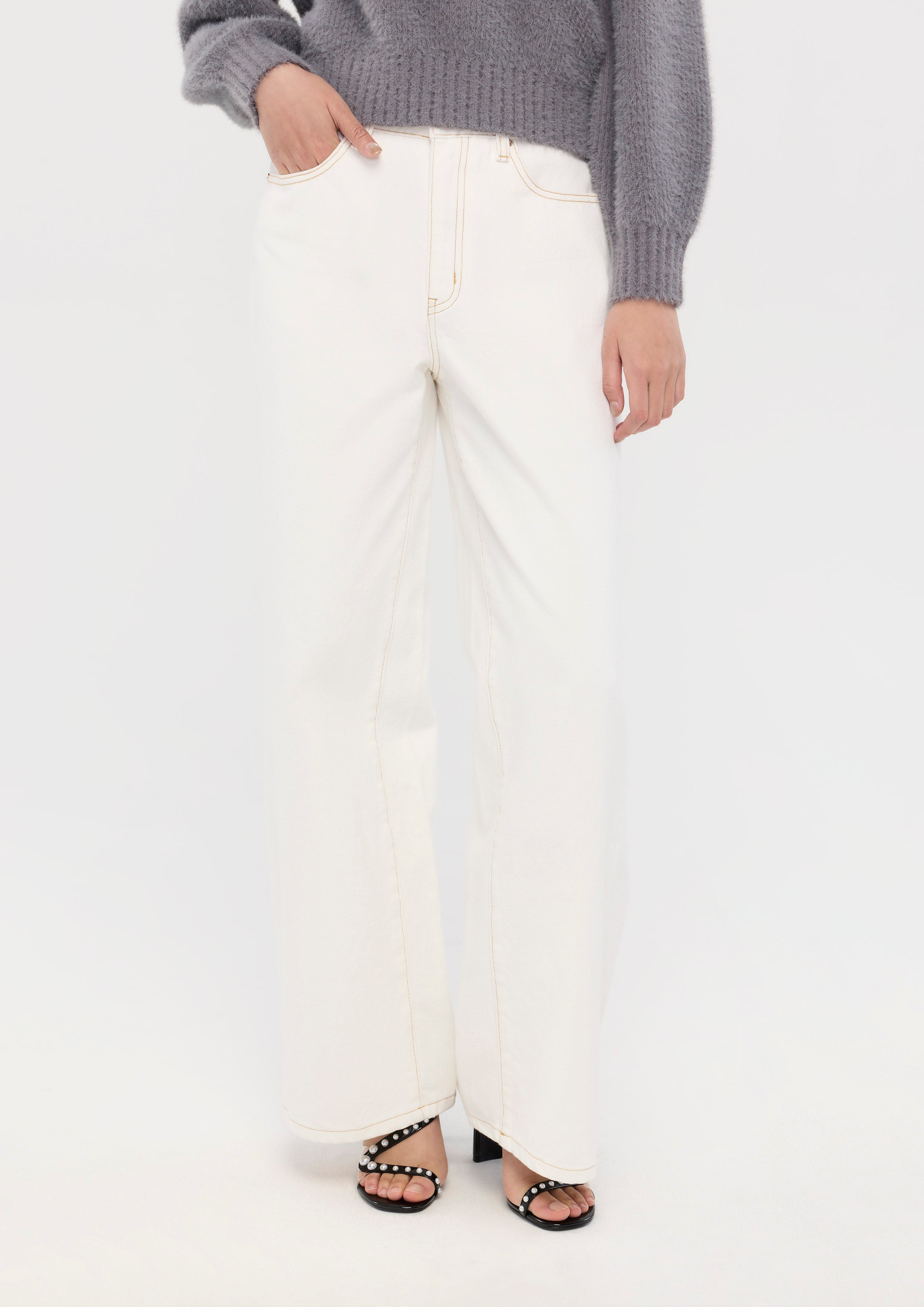 Contrast Stitching Relax Trousers Basic Denim
