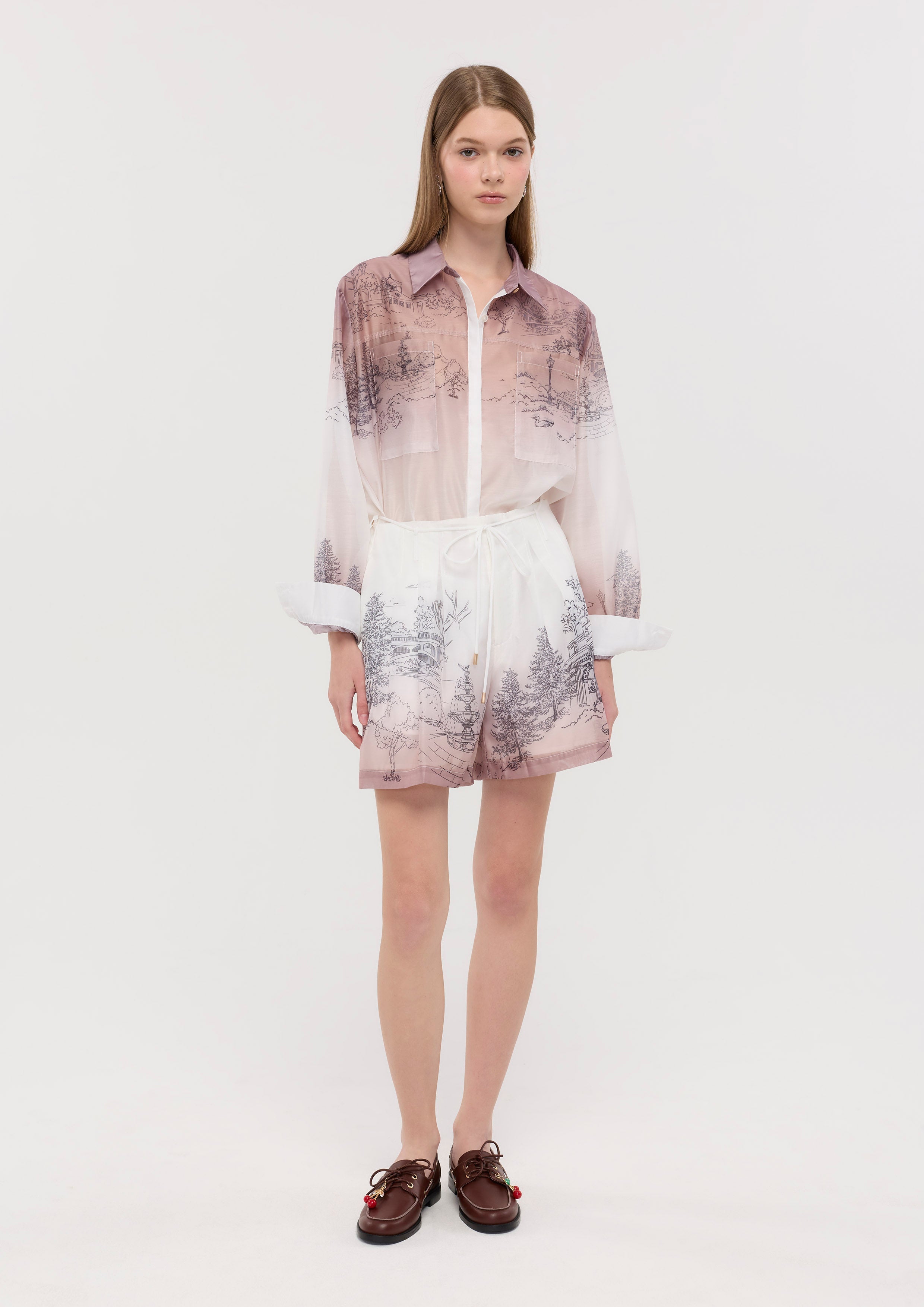 Print Sheer Long Sleeve Shirt La Femme Demure