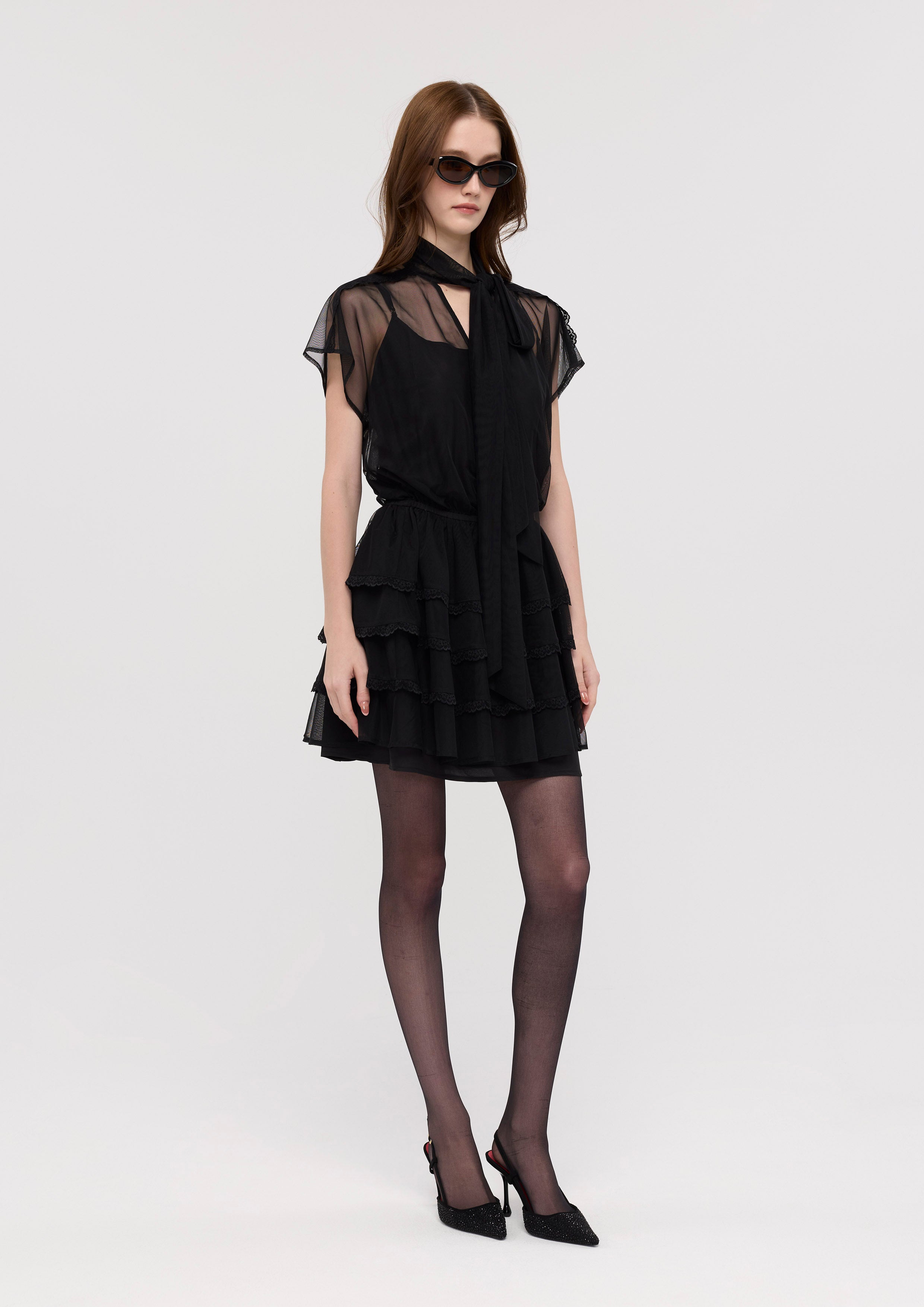 Mesh Ruffle Skirt Mini Dress Bloom in Shade & Shadow