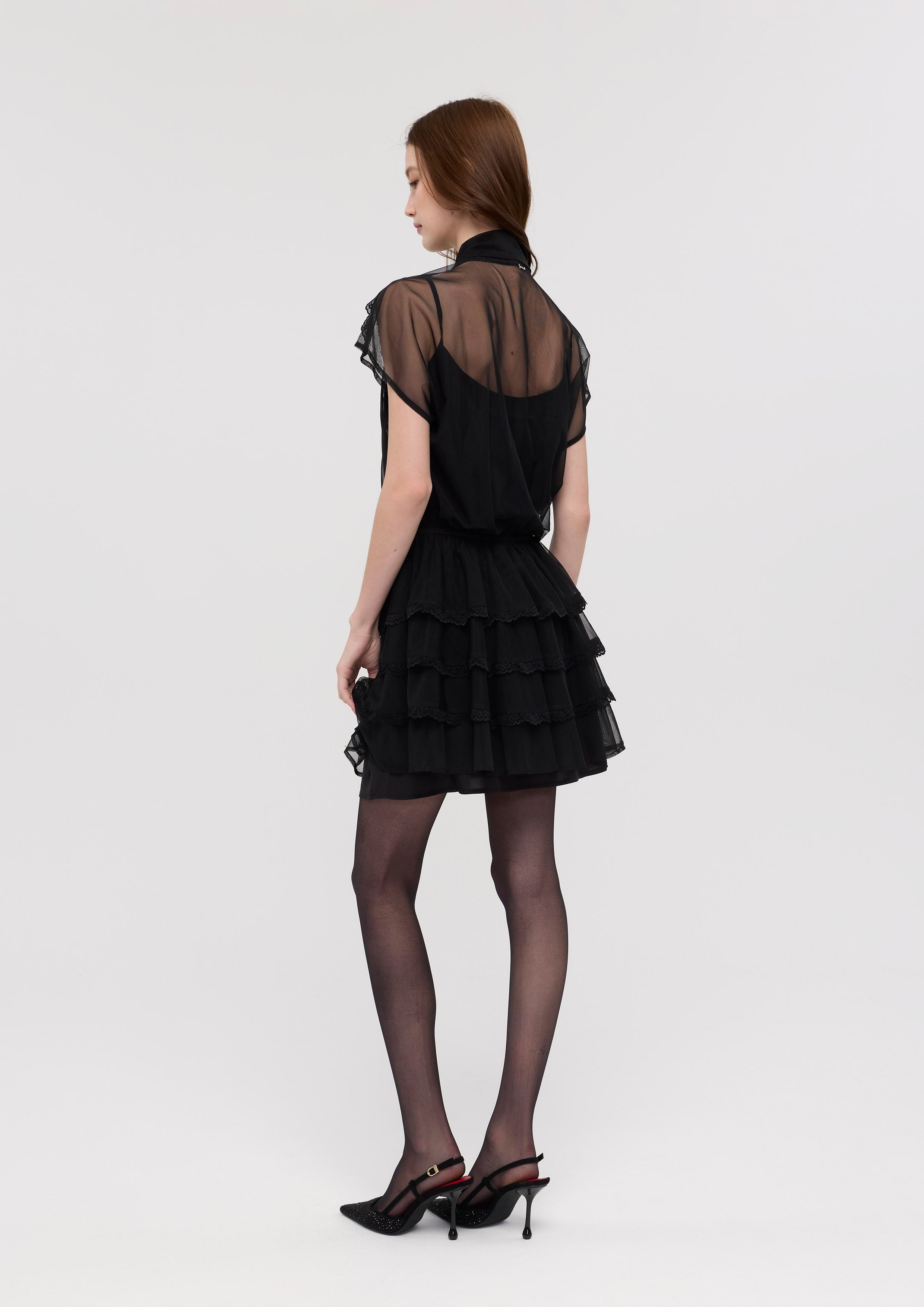 Mesh Ruffle Skirt Mini Dress Bloom in Shade & Shadow