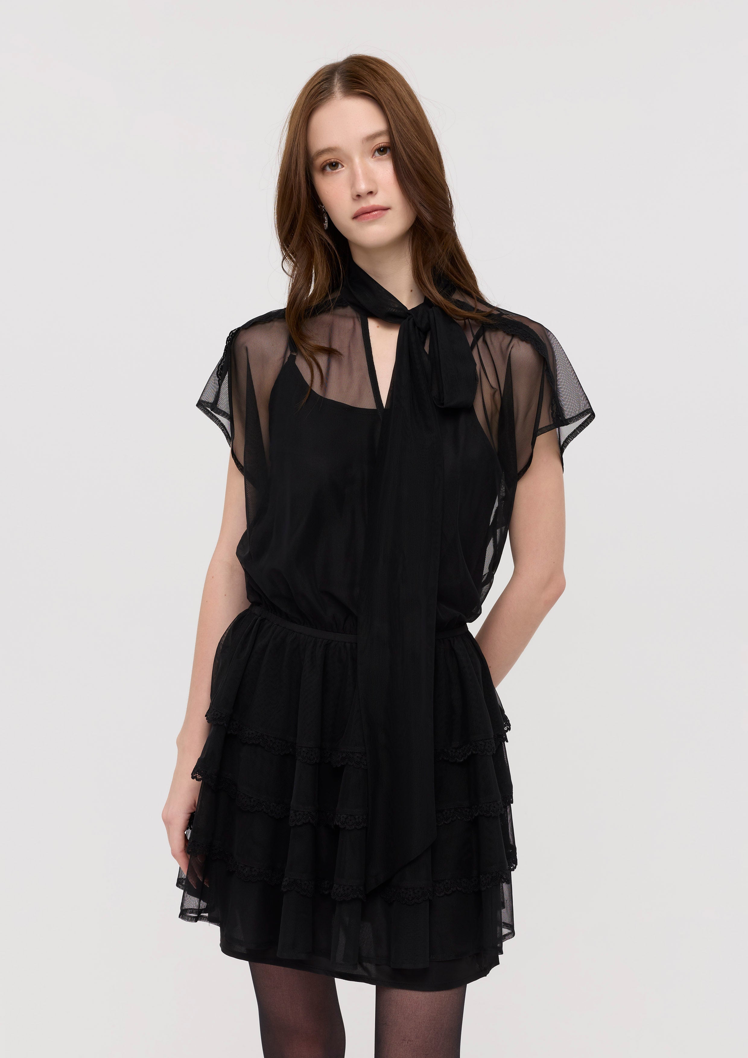 Mesh Ruffle Skirt Mini Dress Bloom in Shade & Shadow