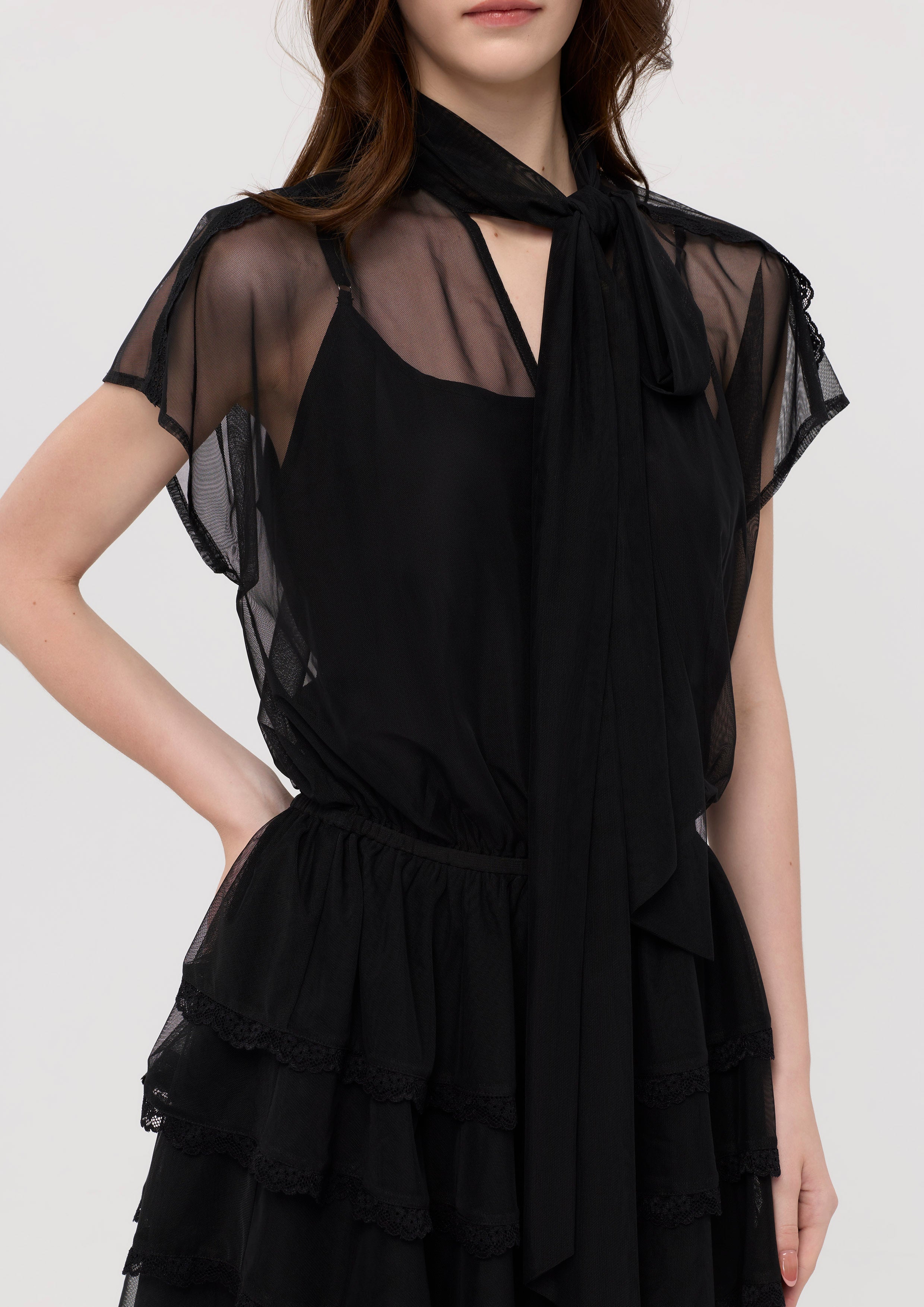 Mesh Ruffle Skirt Mini Dress Bloom in Shade & Shadow