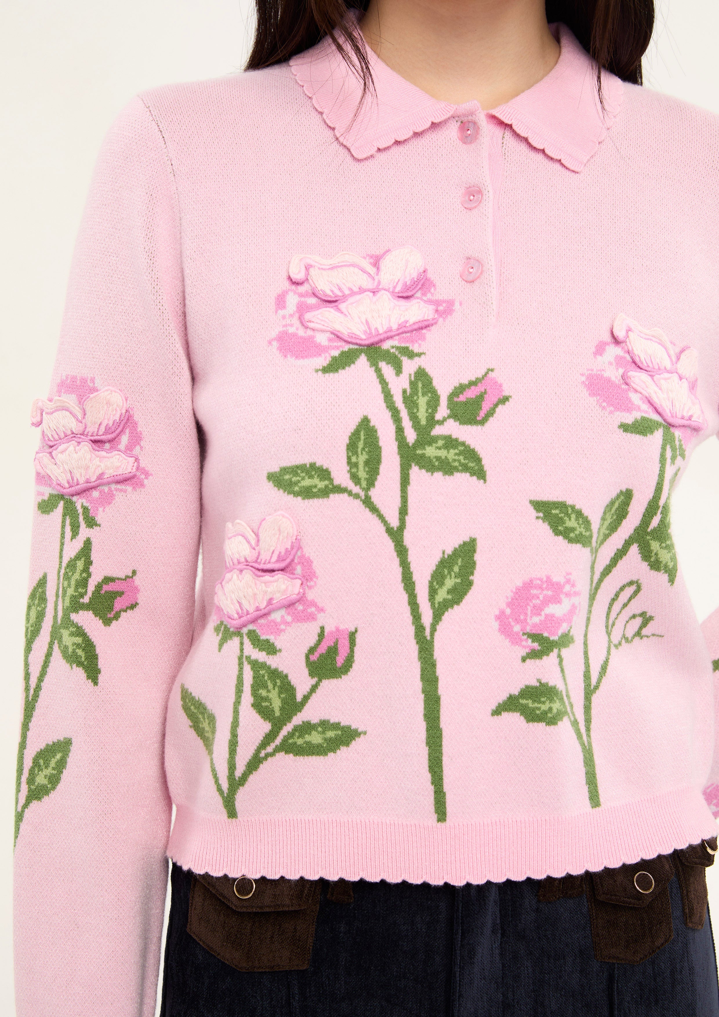 เสื้อแขนยาวปักลายดอกกุหลาบ คอลเลกชัน Sweet Nothing