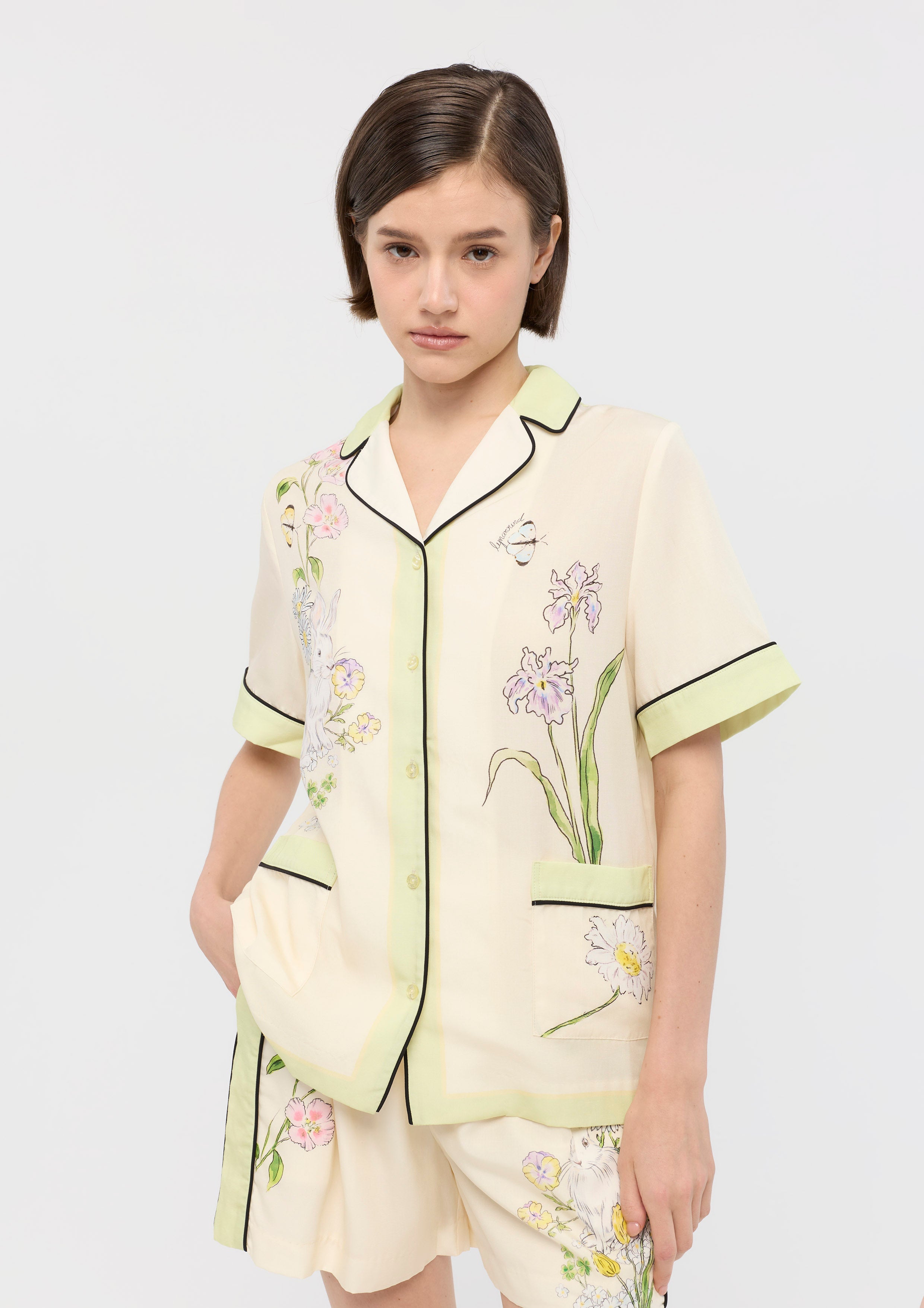 Floral Print Linen Shirt Garden Poetry