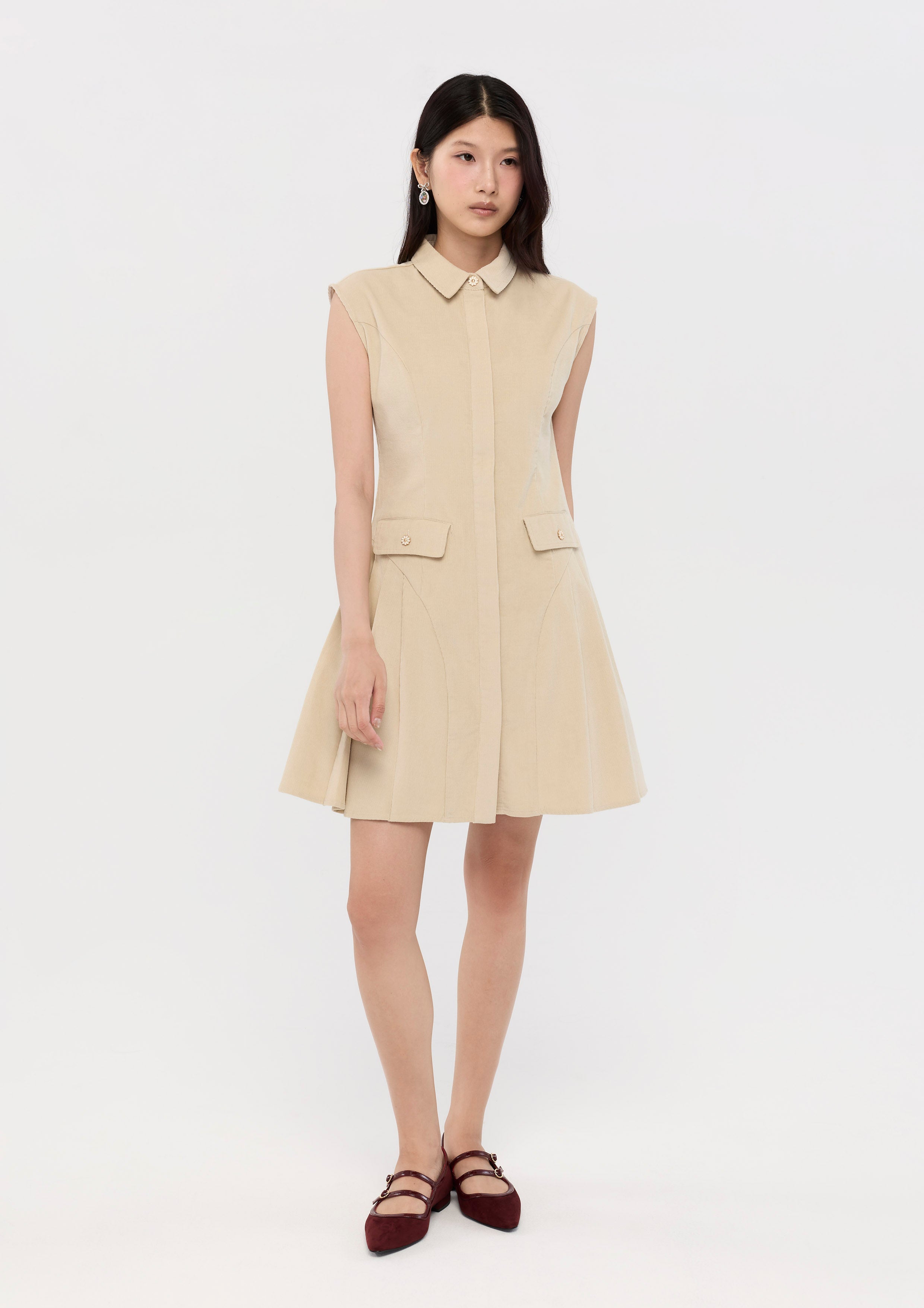 Sleeveless Corduroy Mini Dress Garden Poetry