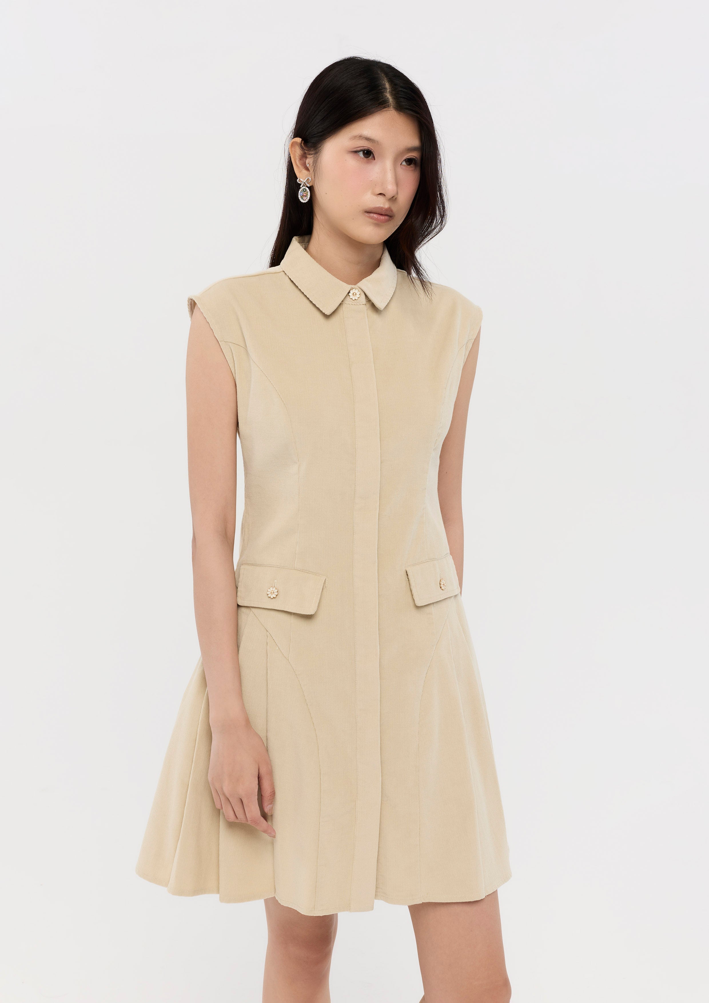 Sleeveless Corduroy Mini Dress Garden Poetry