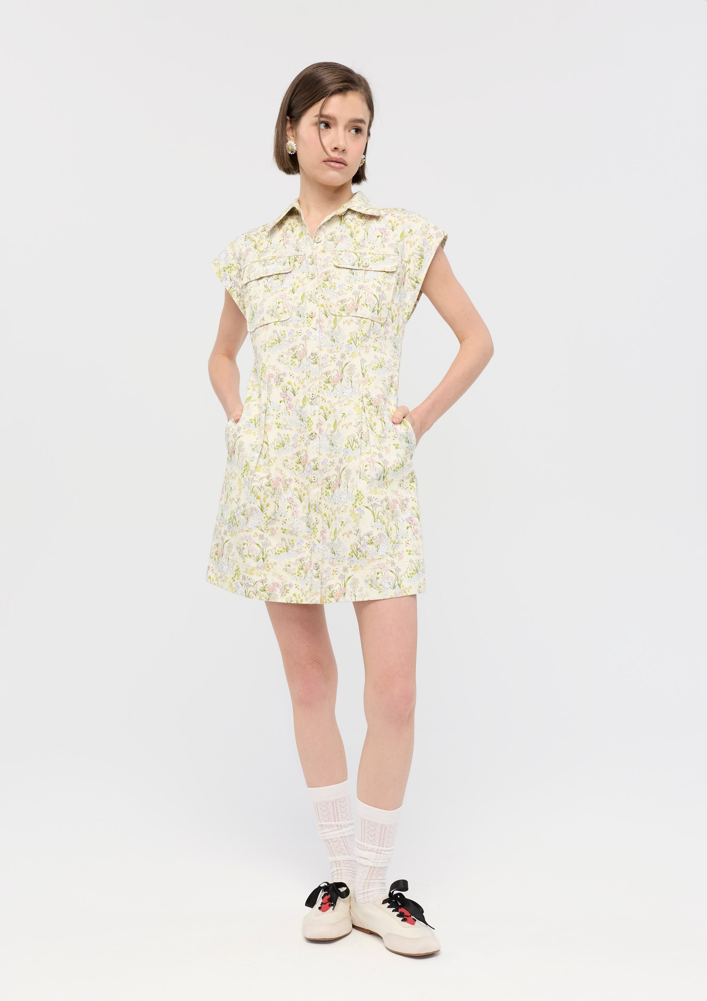 Print Short Sleeve Mini Dress Garden Poetry