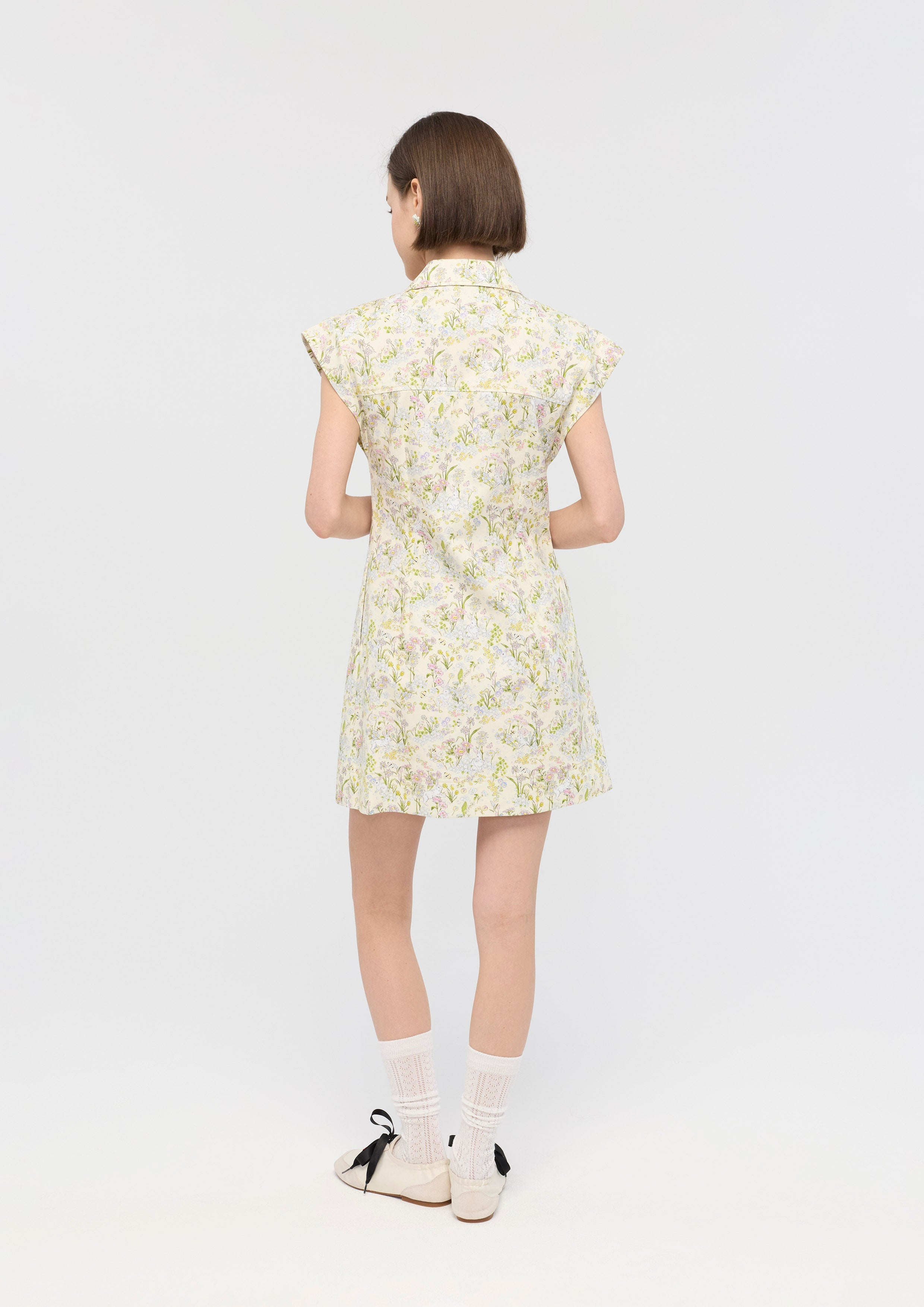 Print Short Sleeve Mini Dress Garden Poetry
