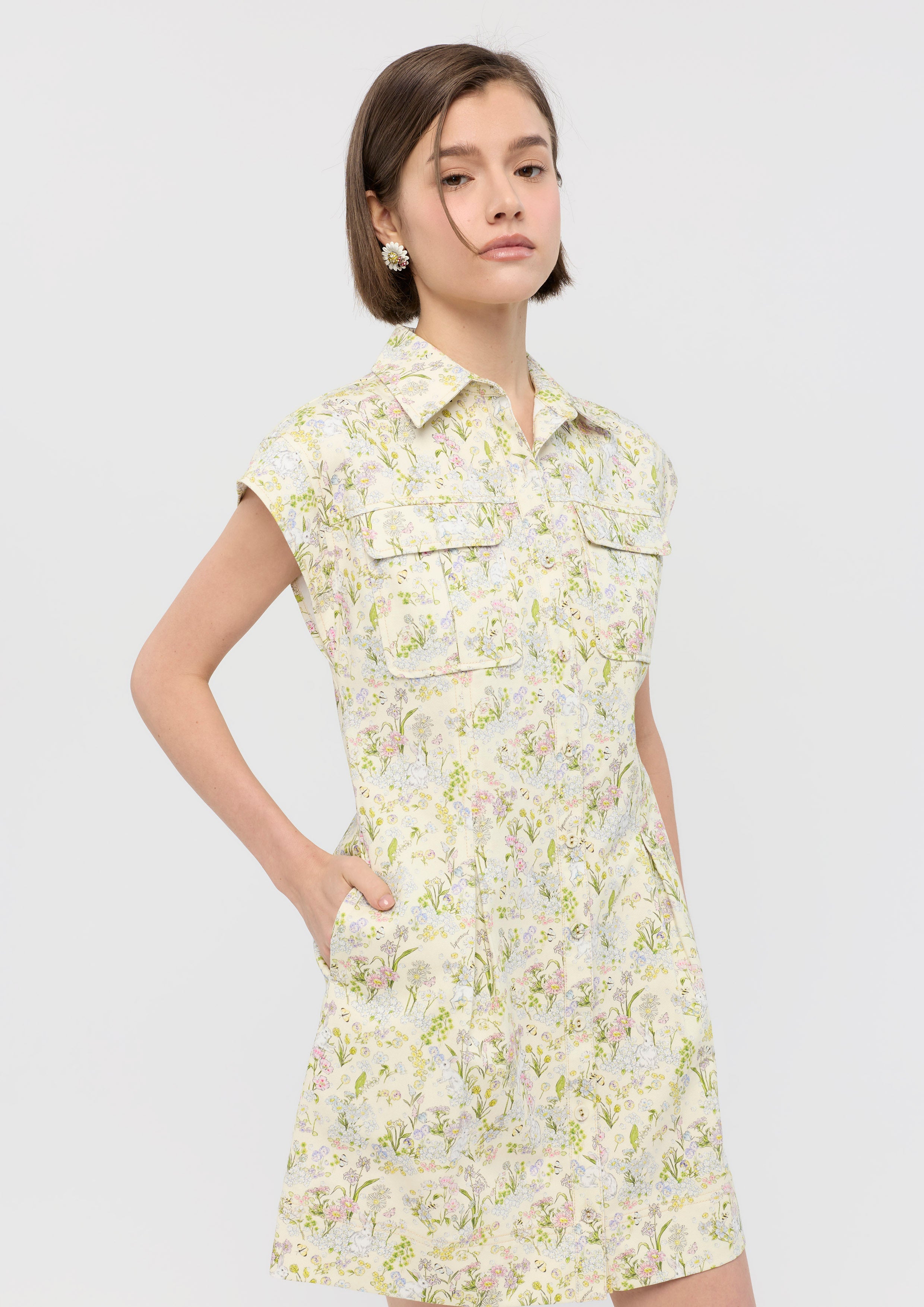 Print Short Sleeve Mini Dress Garden Poetry