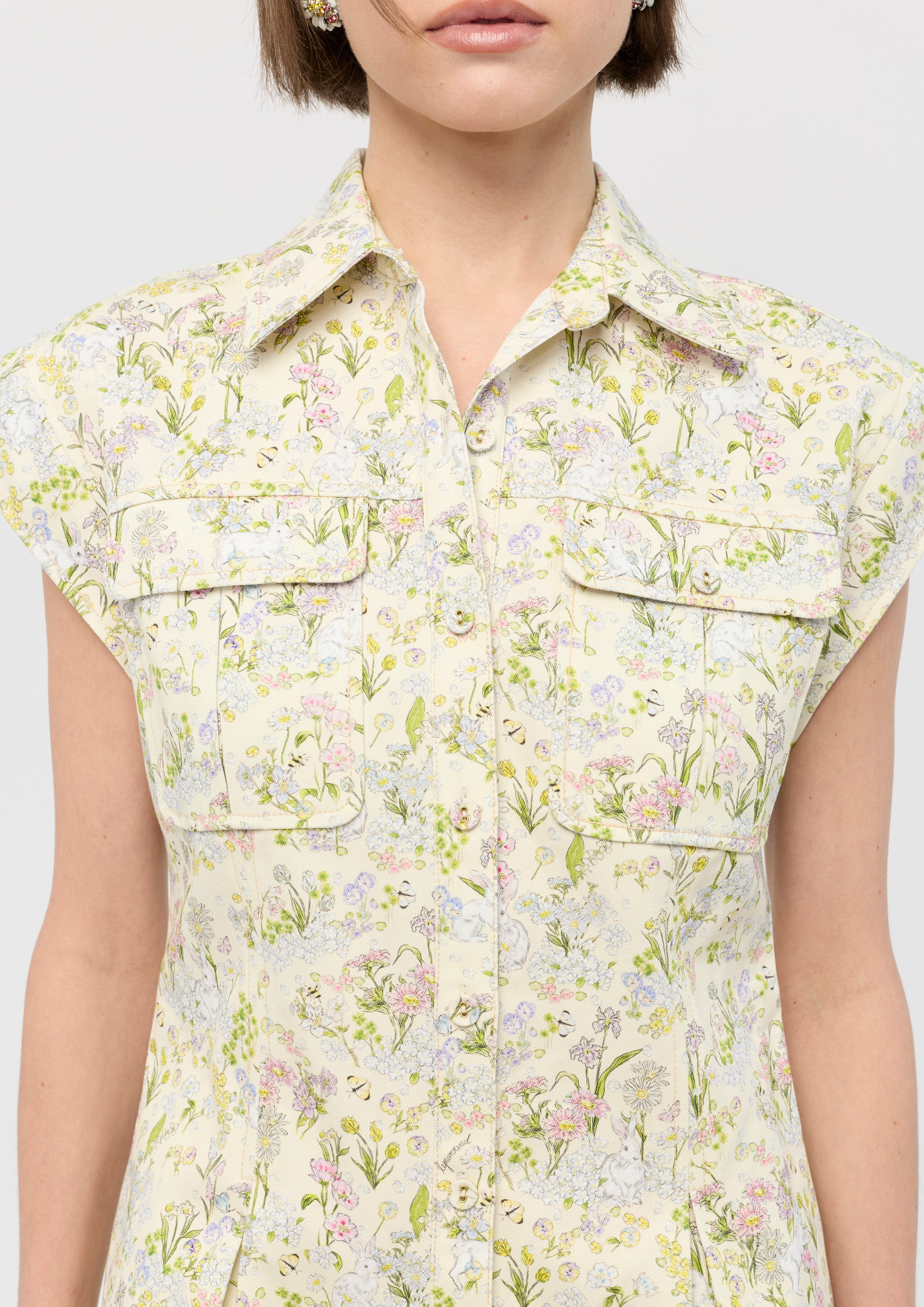 Print Short Sleeve Mini Dress Garden Poetry