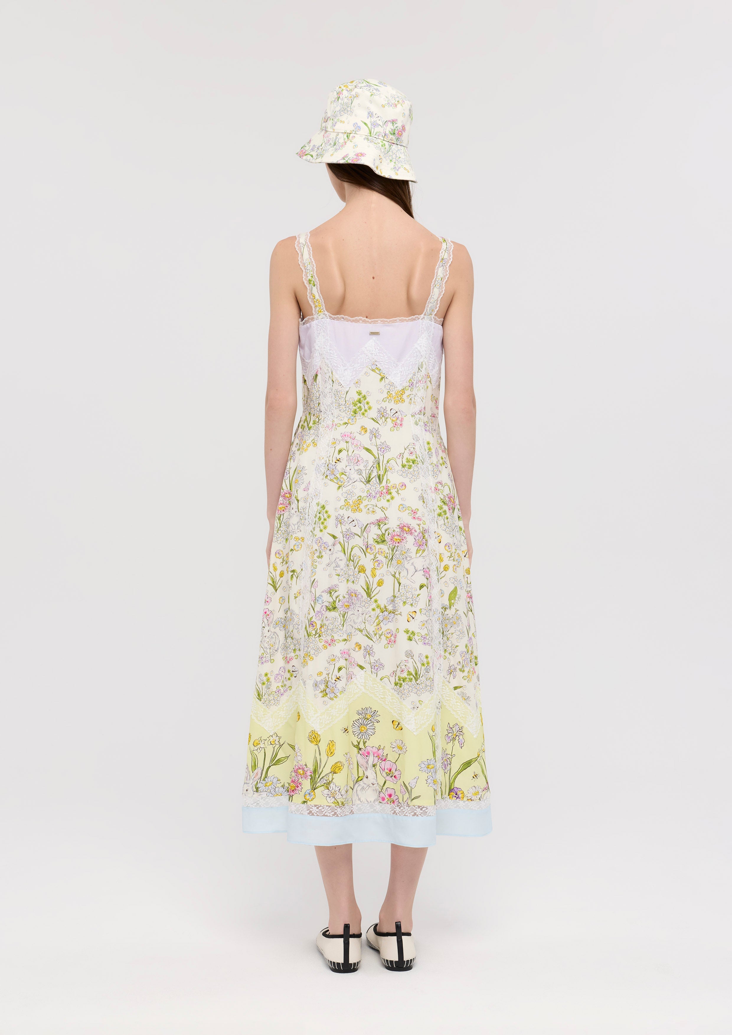Print Lace Panel Midi Dress Garden Poetry