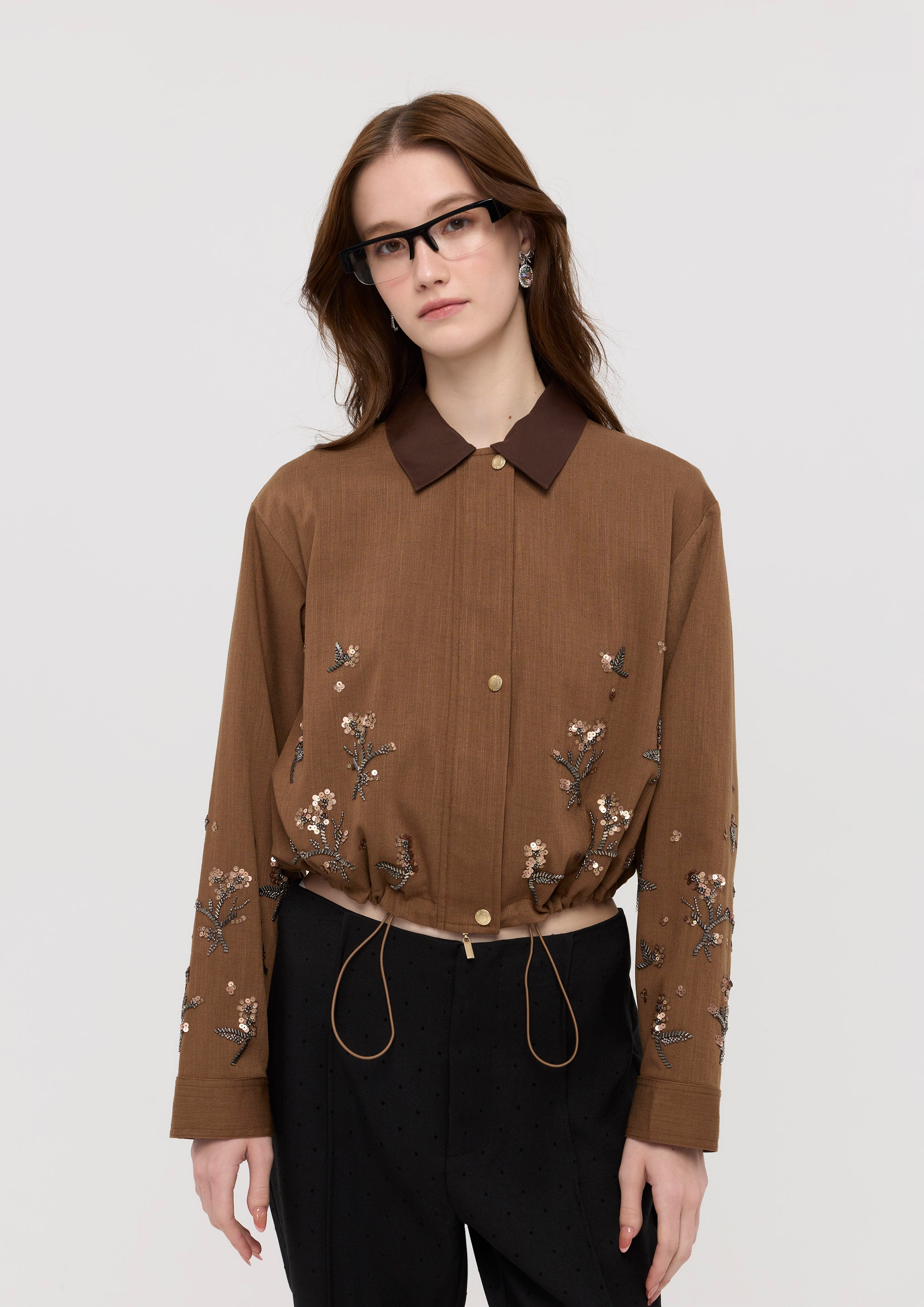 Sequin Floral Crop Jacket Garden Poetry