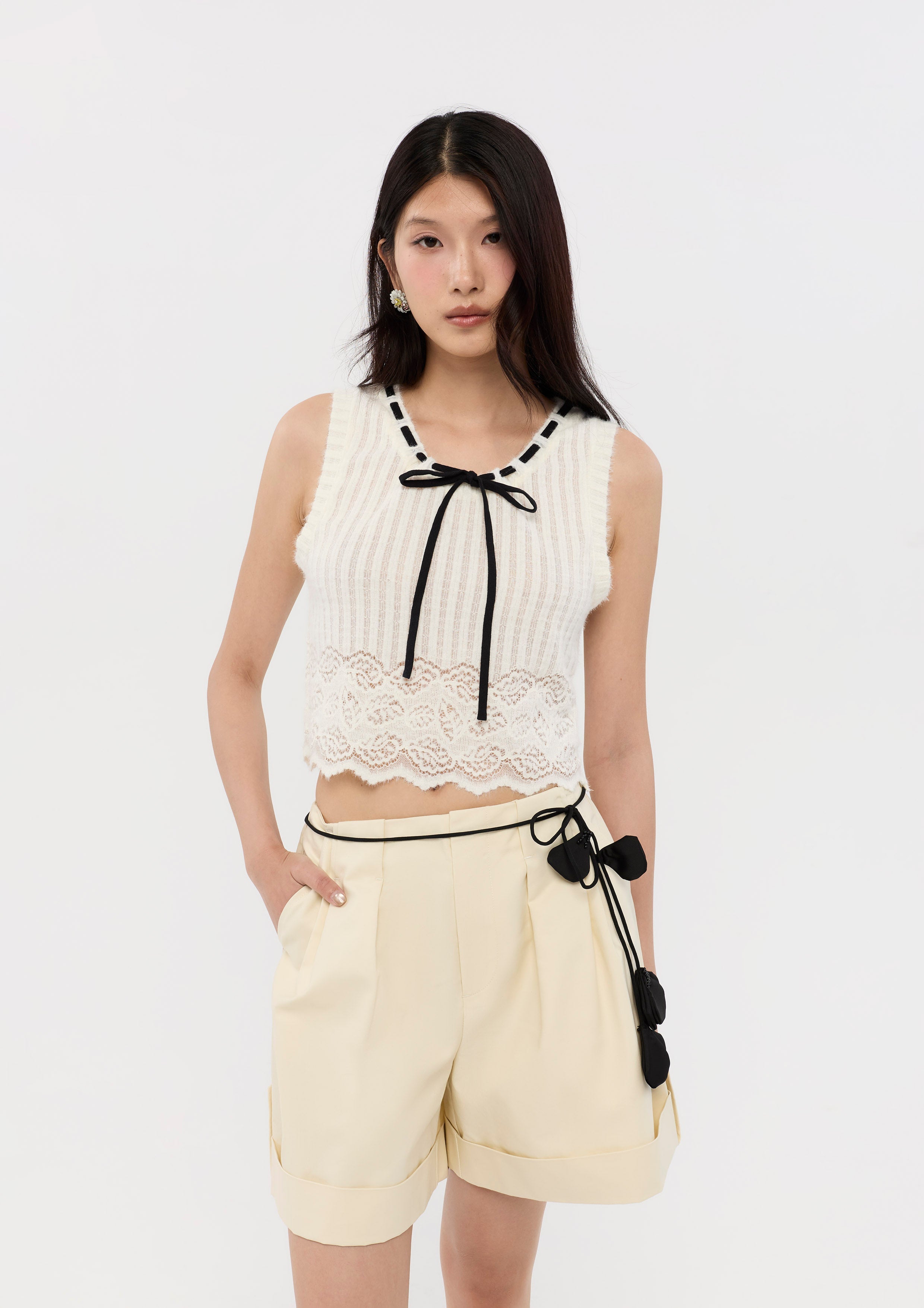 Sleeveless Knitted With Lace Panel Crop Top Nomad's Grace