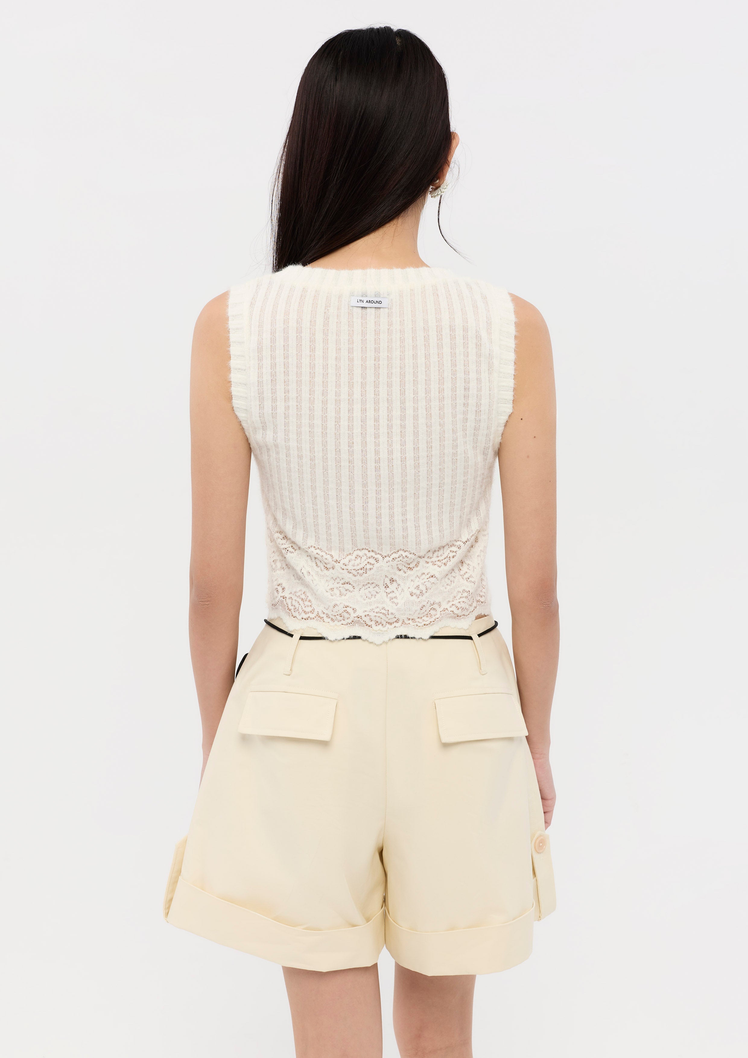 Sleeveless Knitted With Lace Panel Crop Top Nomad's Grace