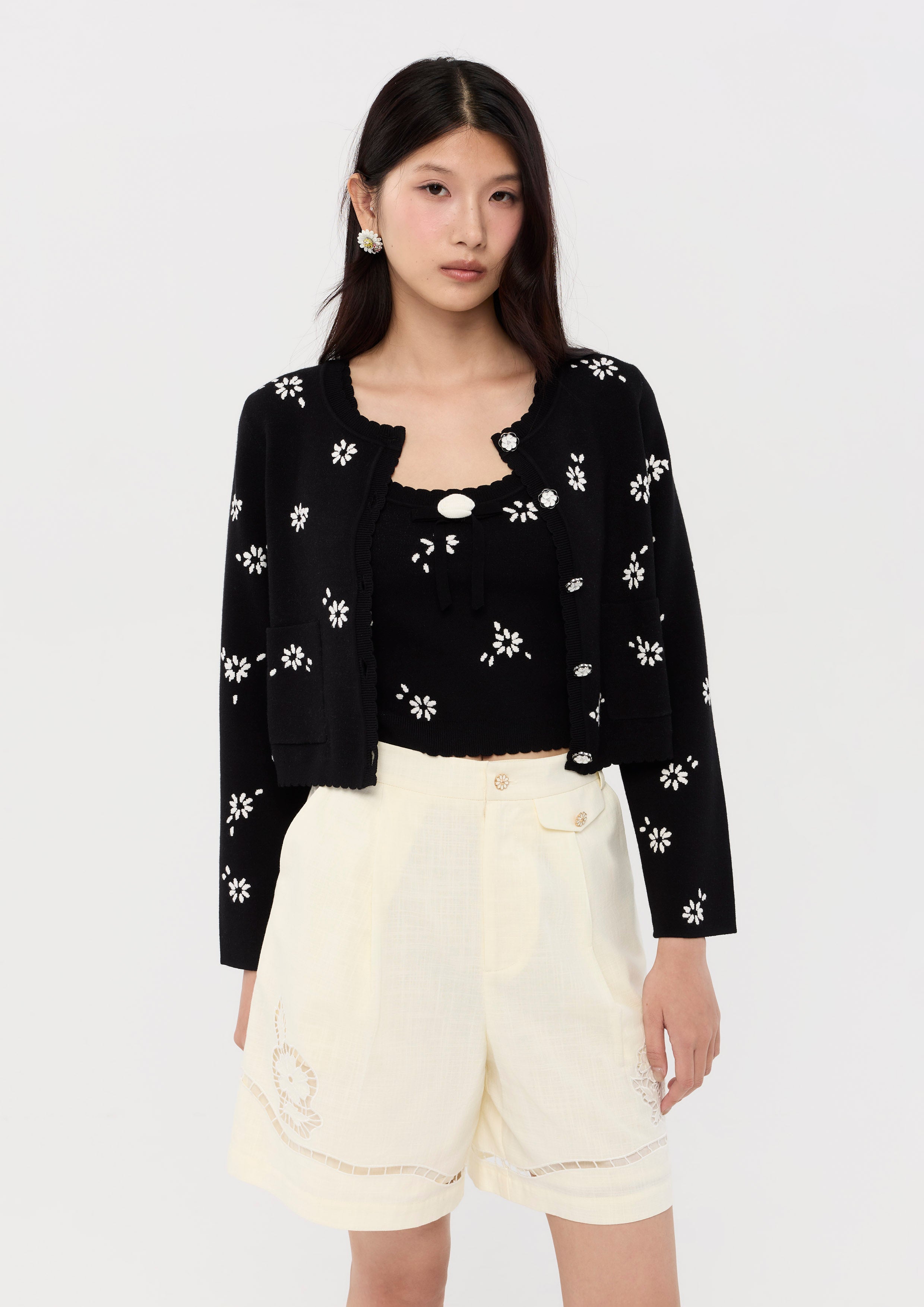 Knitted Scallop Trim Cardigan Nomad's Grace