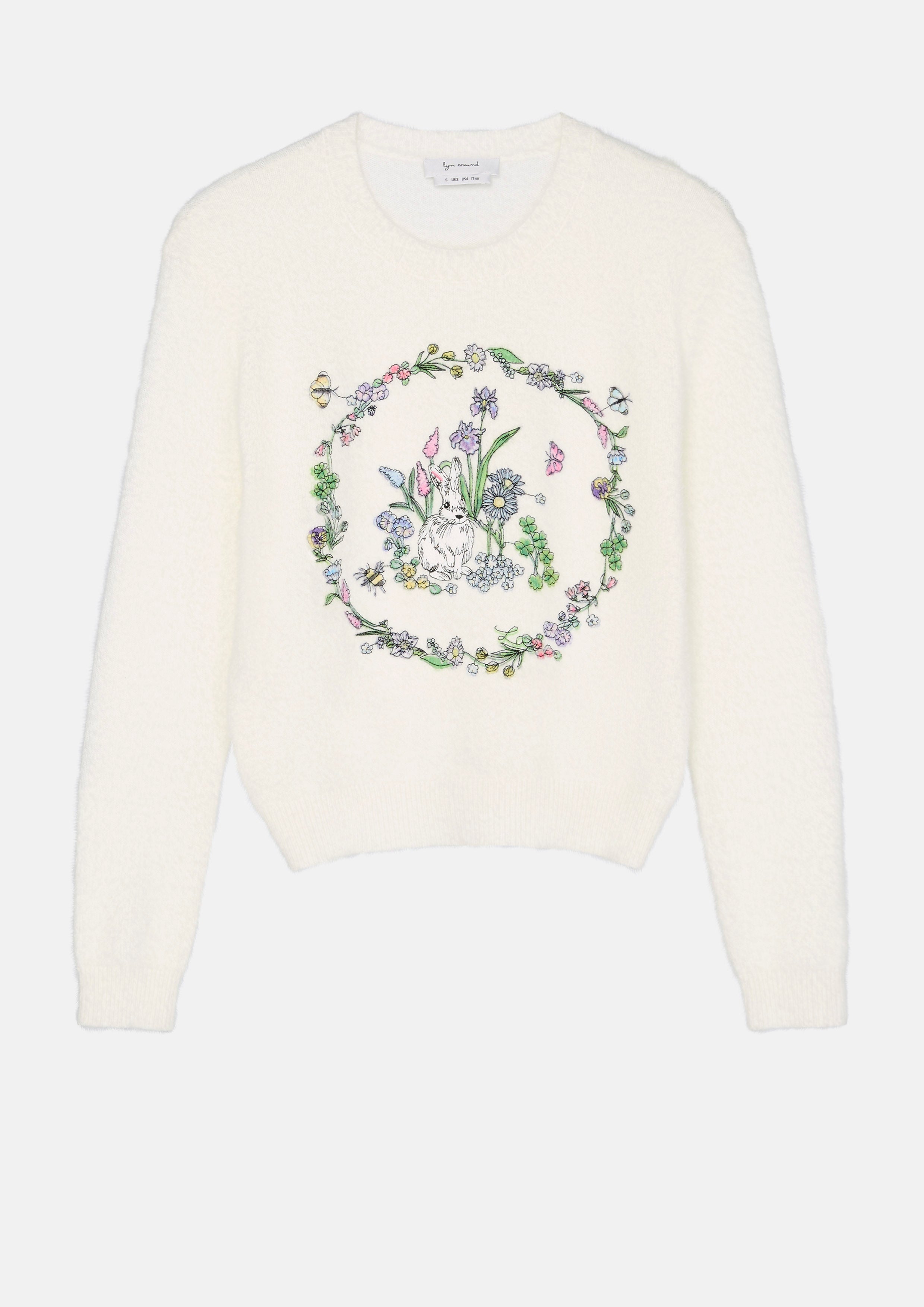 Embroidered Long Sleeve Knitted Pullover Garden Poetry
