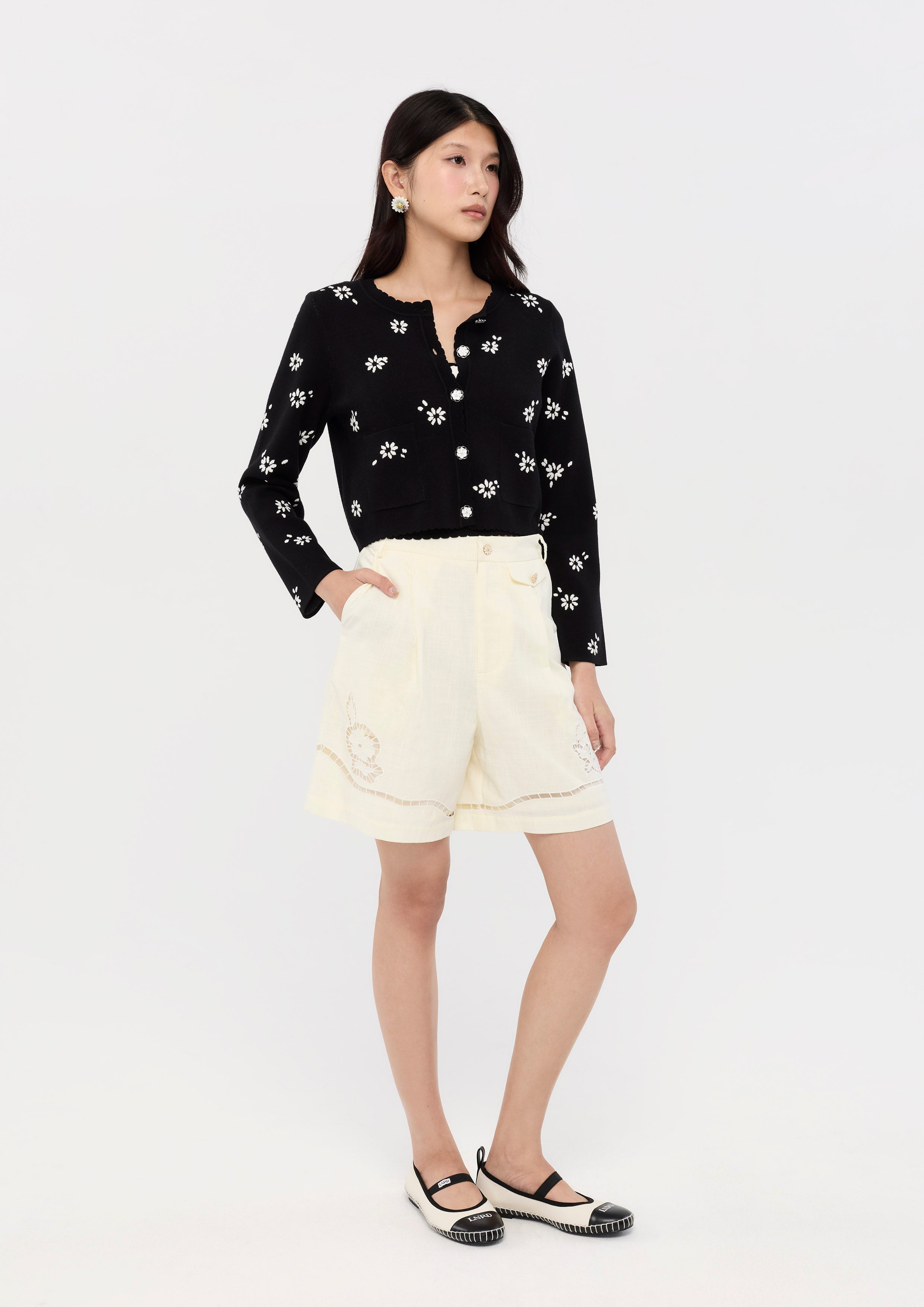Floral Lasercut High Waist Shorts Garden Poetry