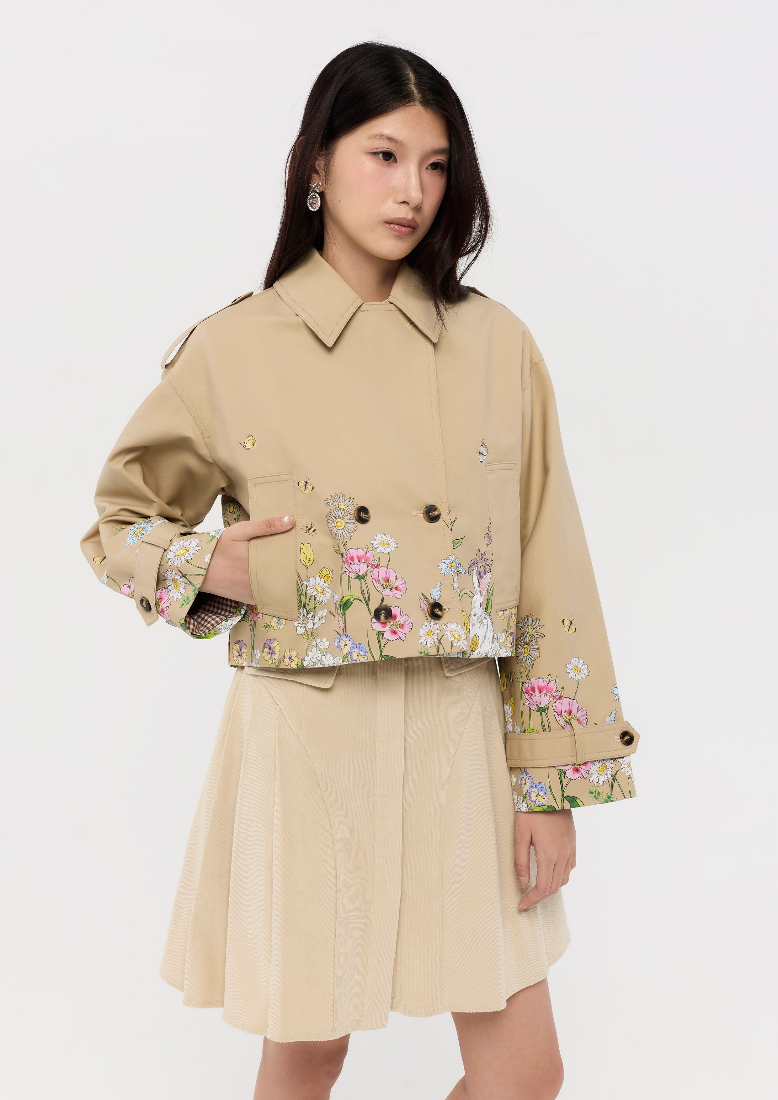 Floral Print Crop Jacket Garden Poetry