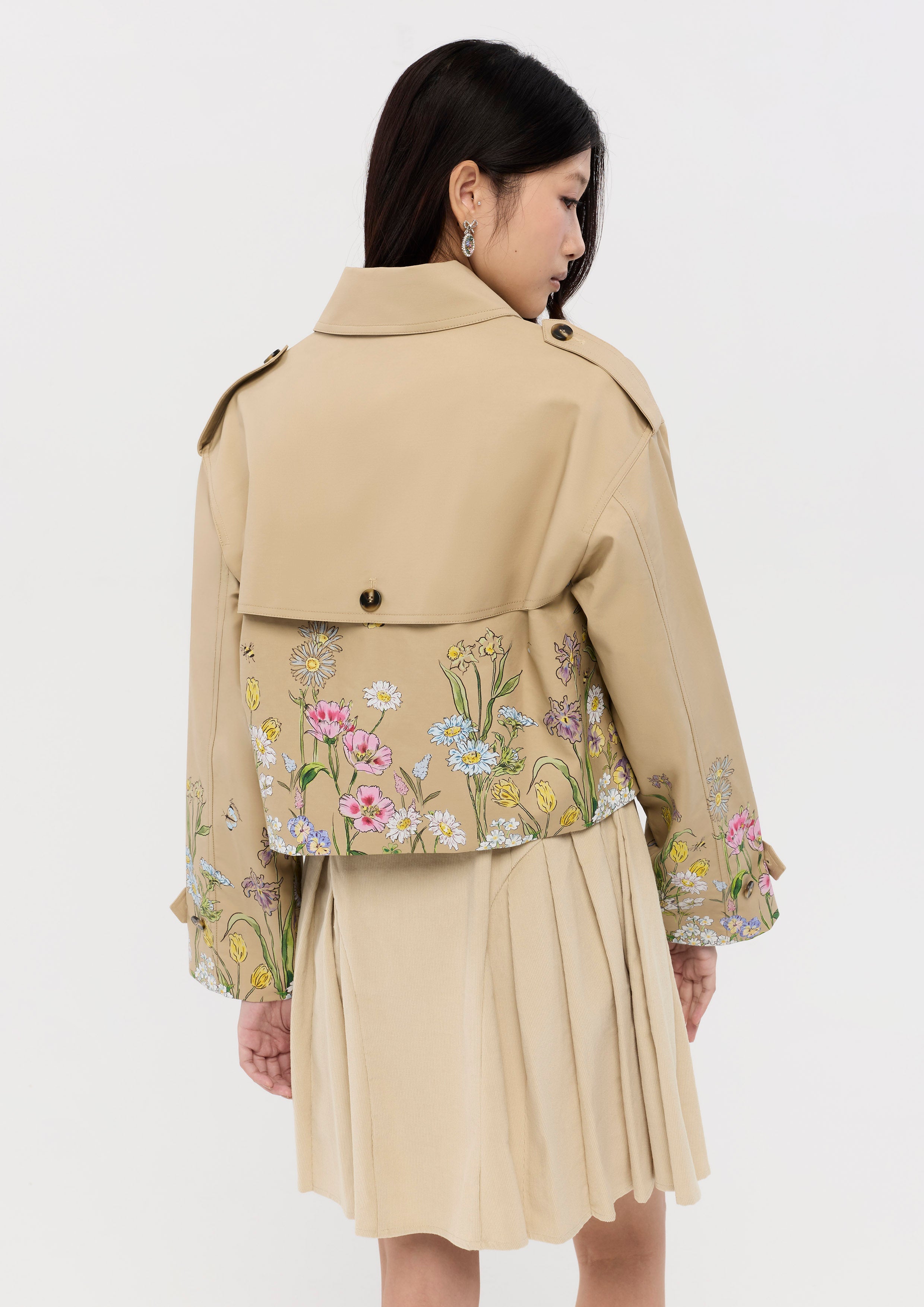 Floral Print Crop Jacket Garden Poetry