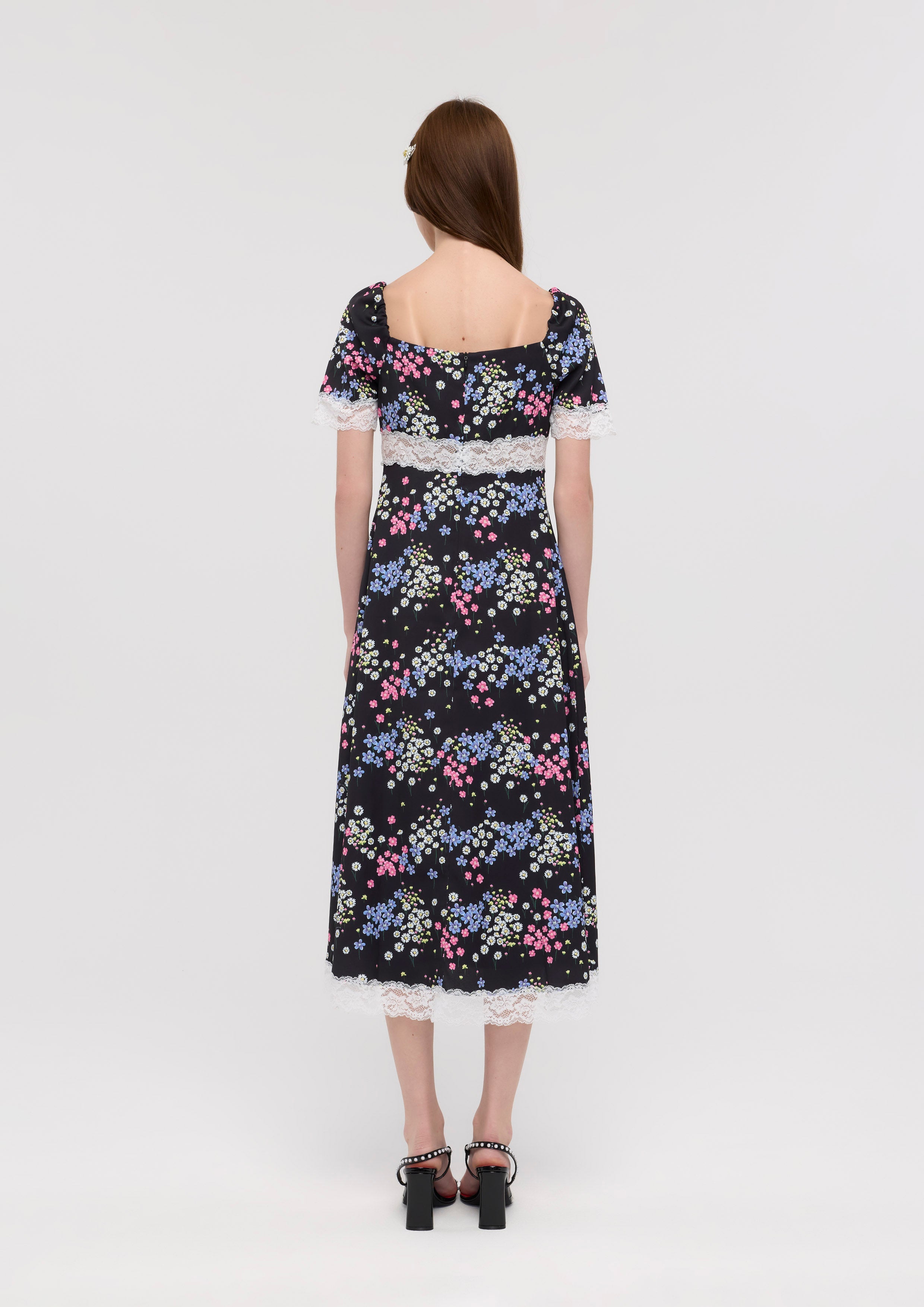 Floral Print Lace Panel Midi Dress Nomad's Grace
