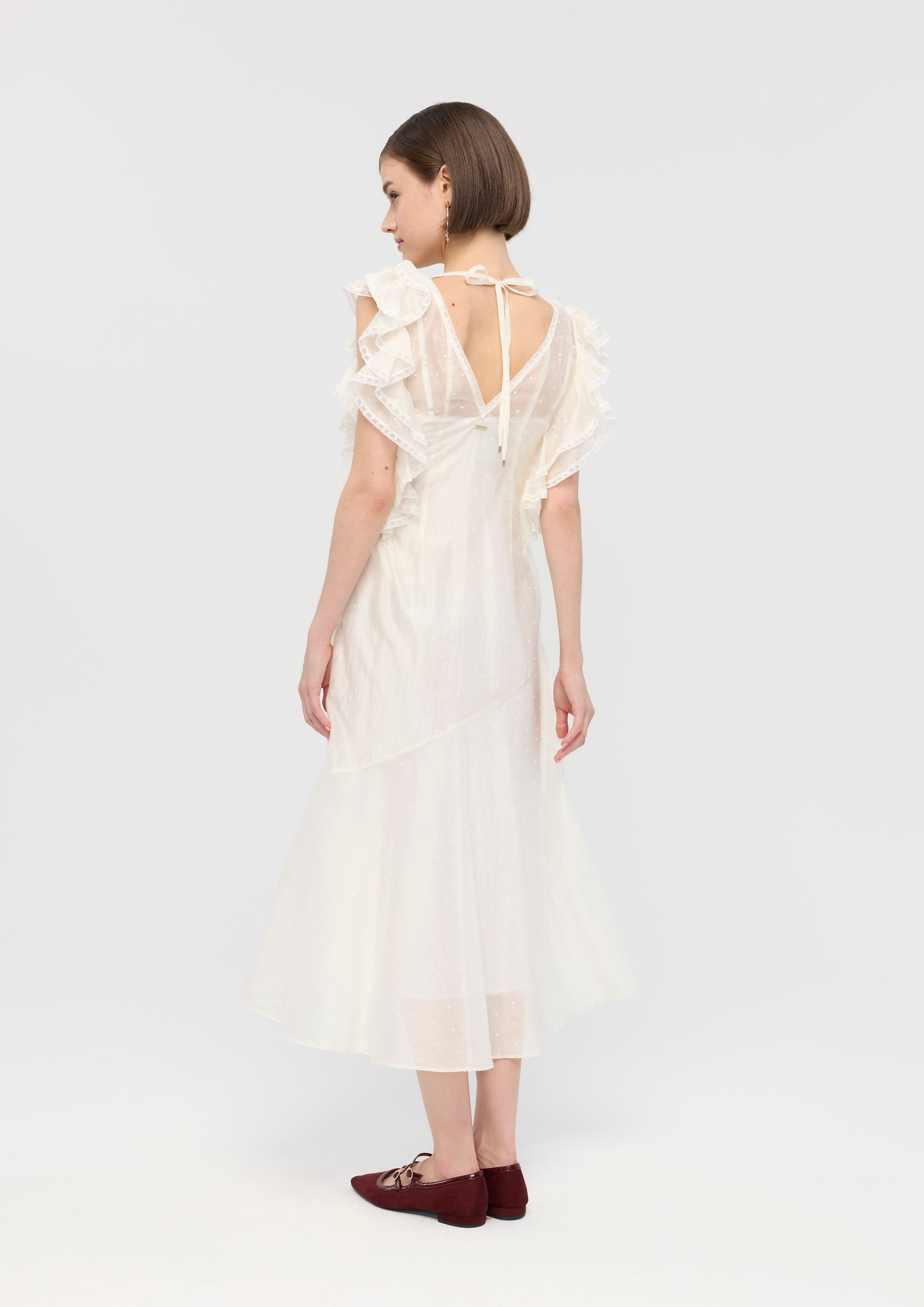 Sheer Ruffle Trim Midi Dress Garden Poetry