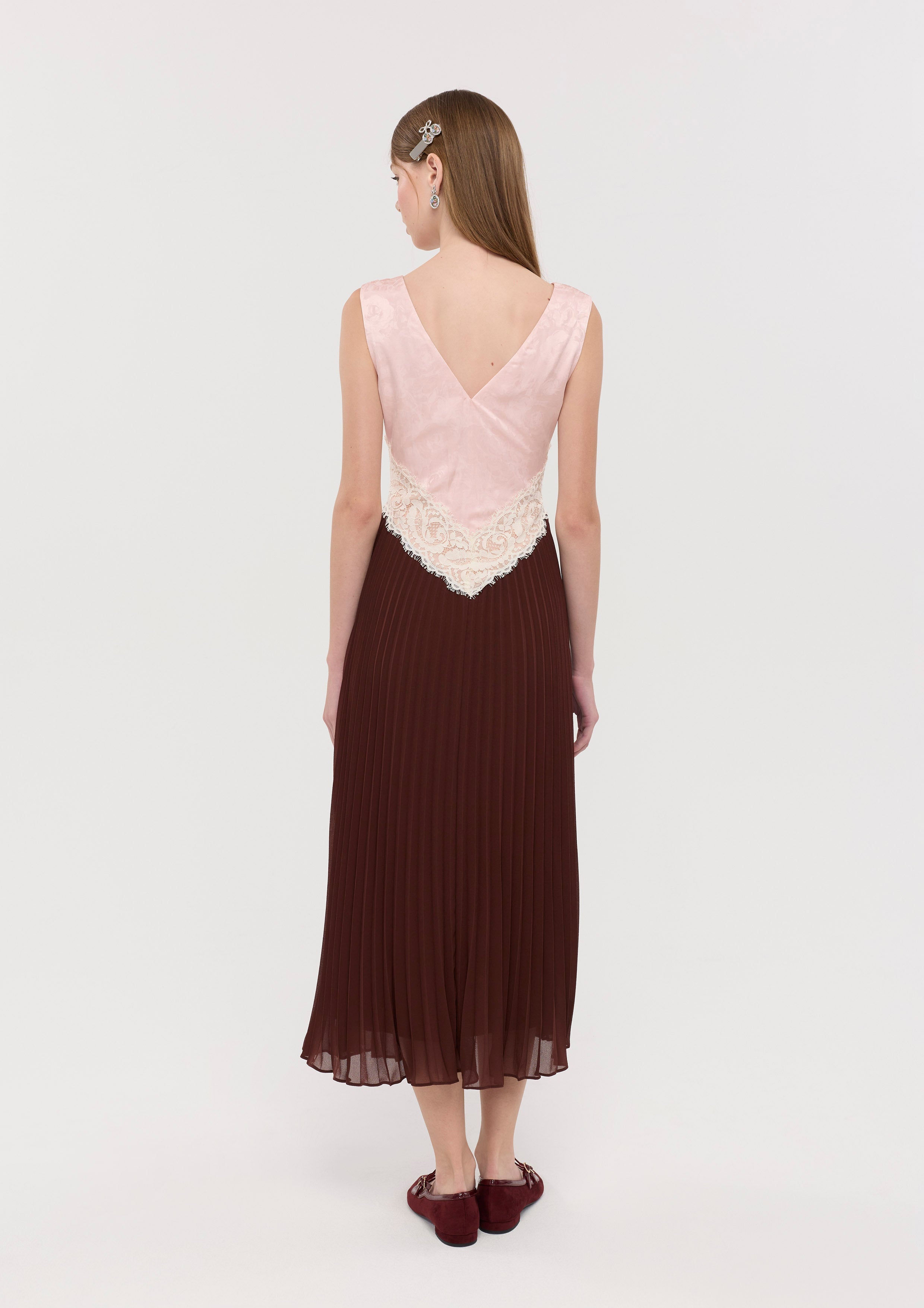 V Neck Pleated Skirt Midi Dress Nomad's Grace