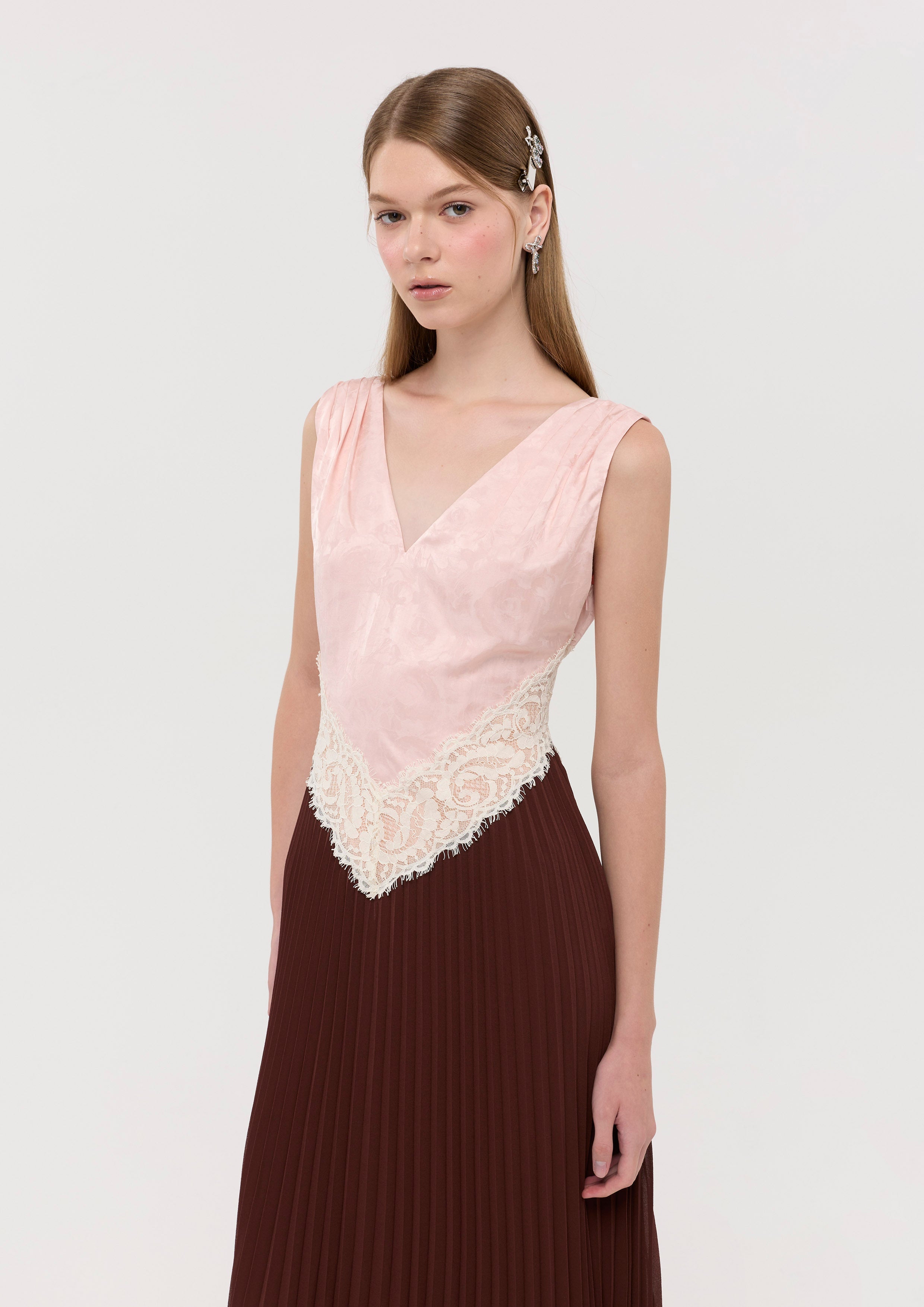 V Neck Pleated Skirt Midi Dress Nomad's Grace