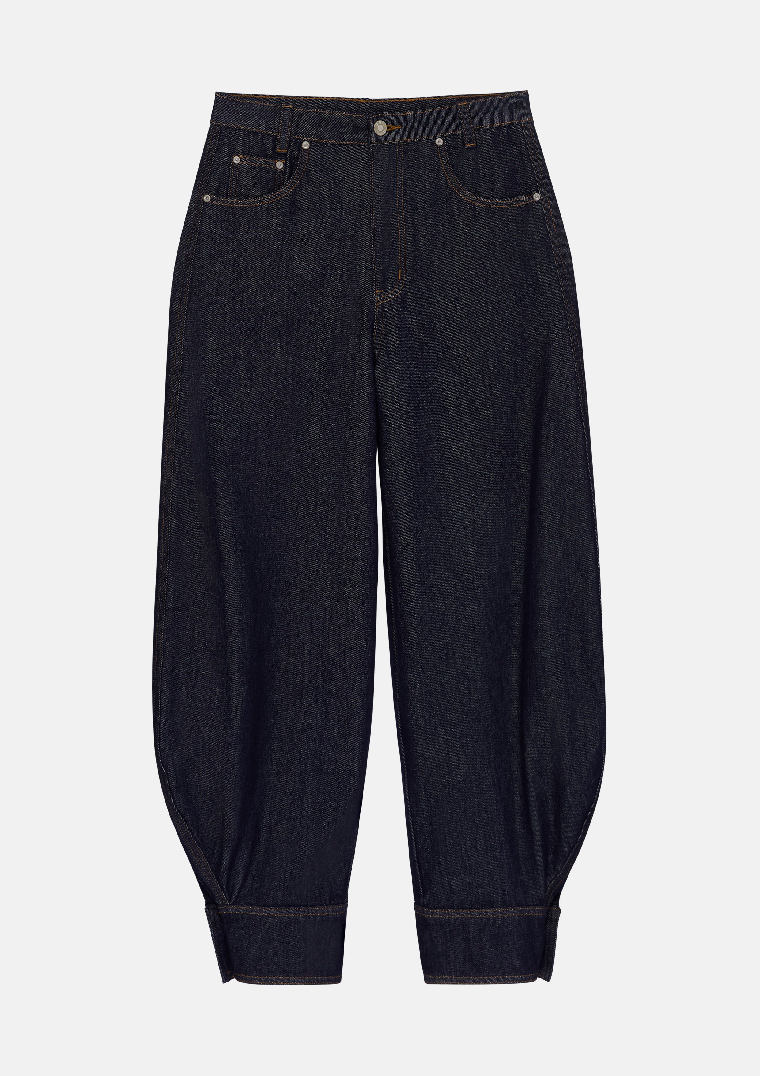 Button Cuff Denim Wide Leg Trousers La Femme Demure