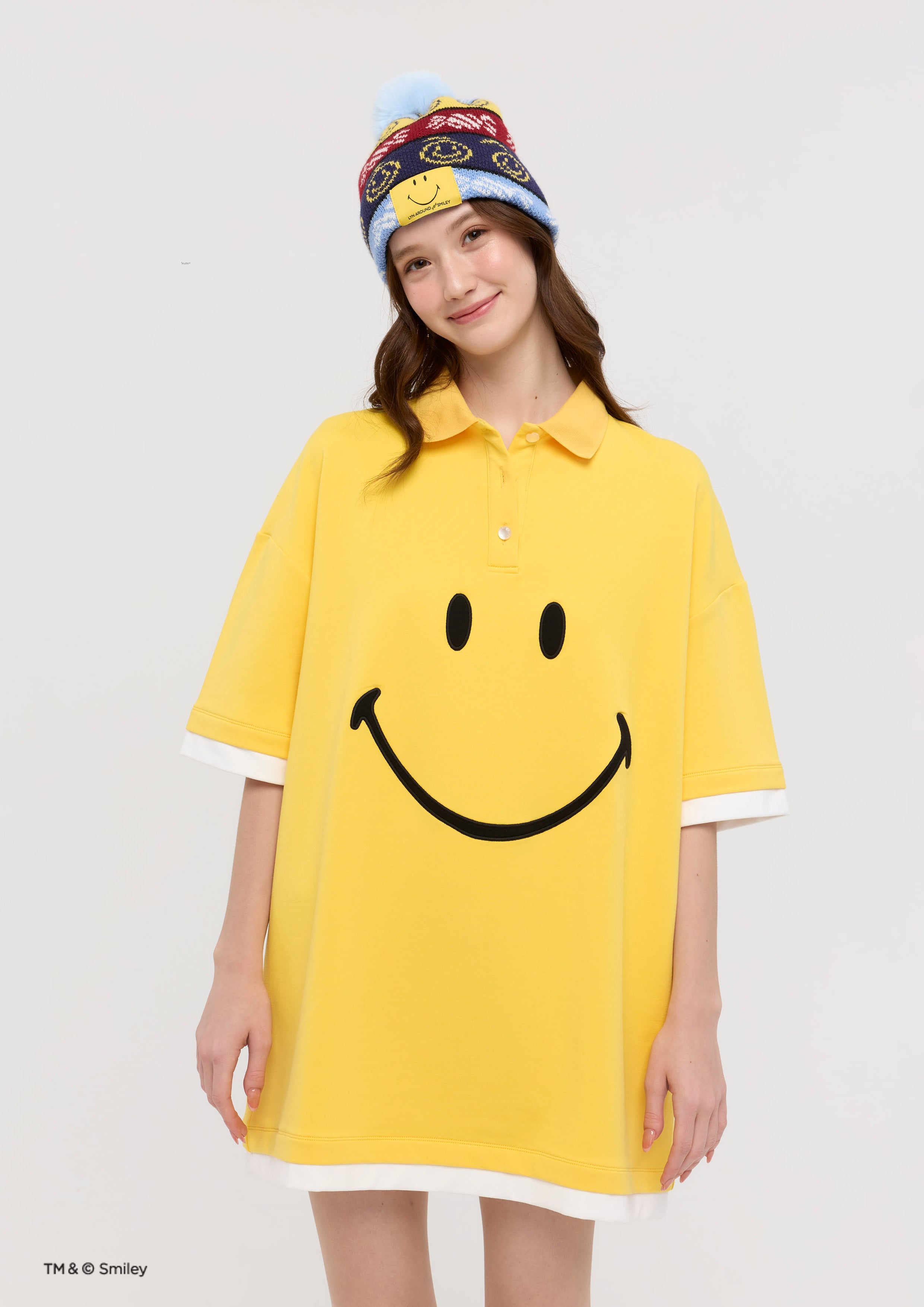 เดรสสั้นโปโลพิมพ์ลายกราฟฟิค คอลเลกชัน Lyn around x SMILEY