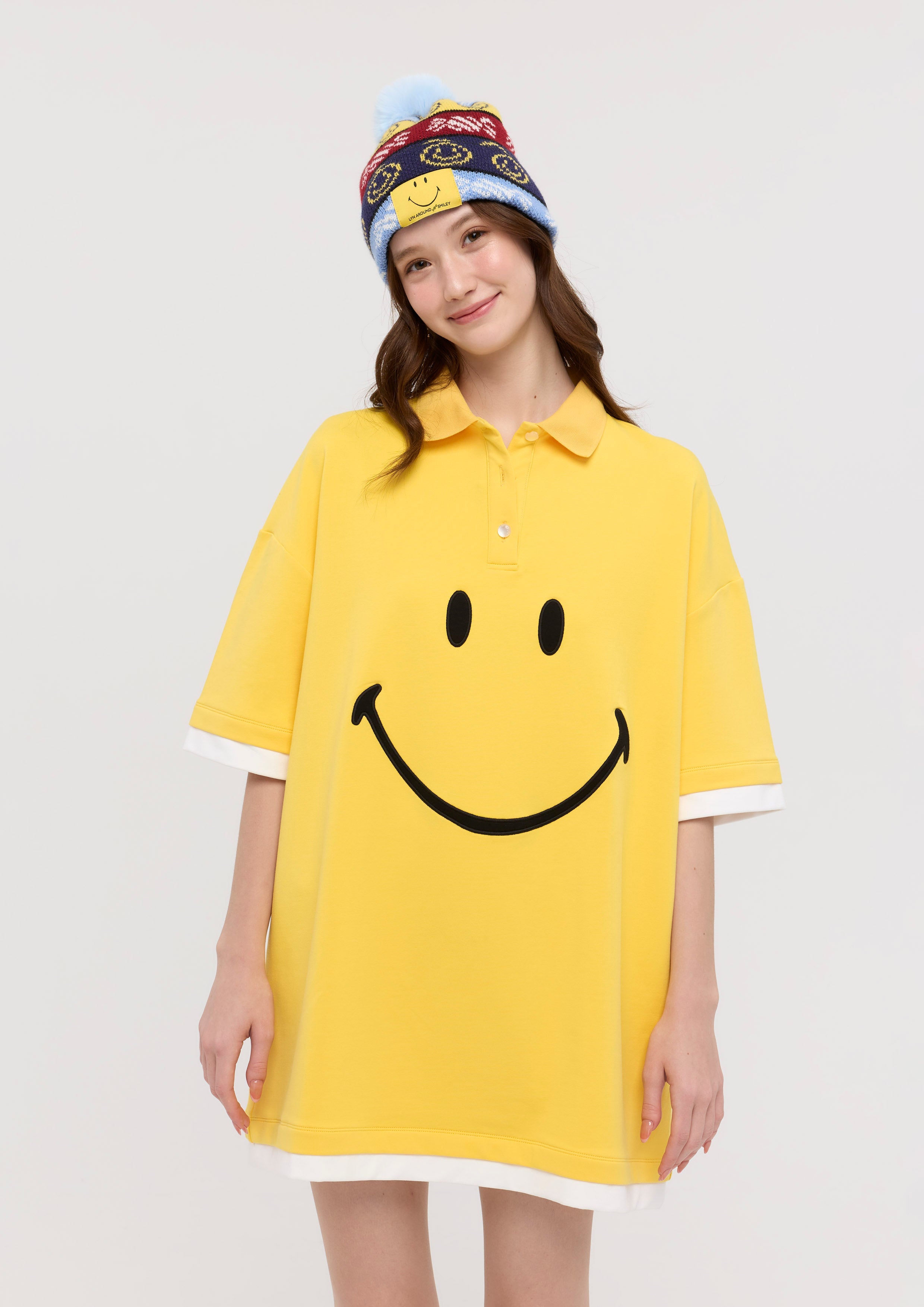 เดรสสั้นโปโลพิมพ์ลายกราฟฟิค คอลเลกชัน Lyn around x SMILEY