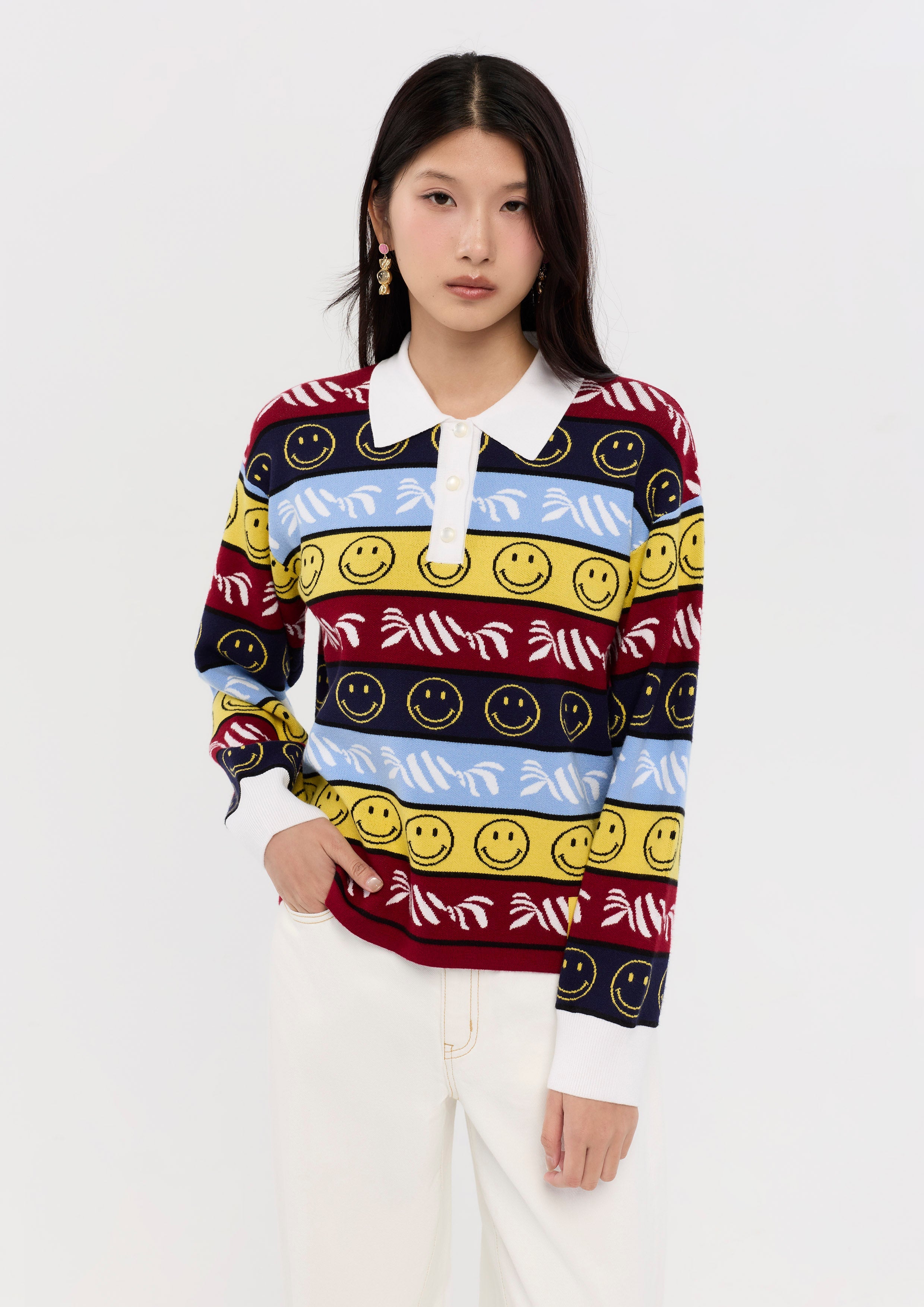 เสื้อโปโลแขนยาวปักลาย คอลเลกชัน Lyn around x SMILEY