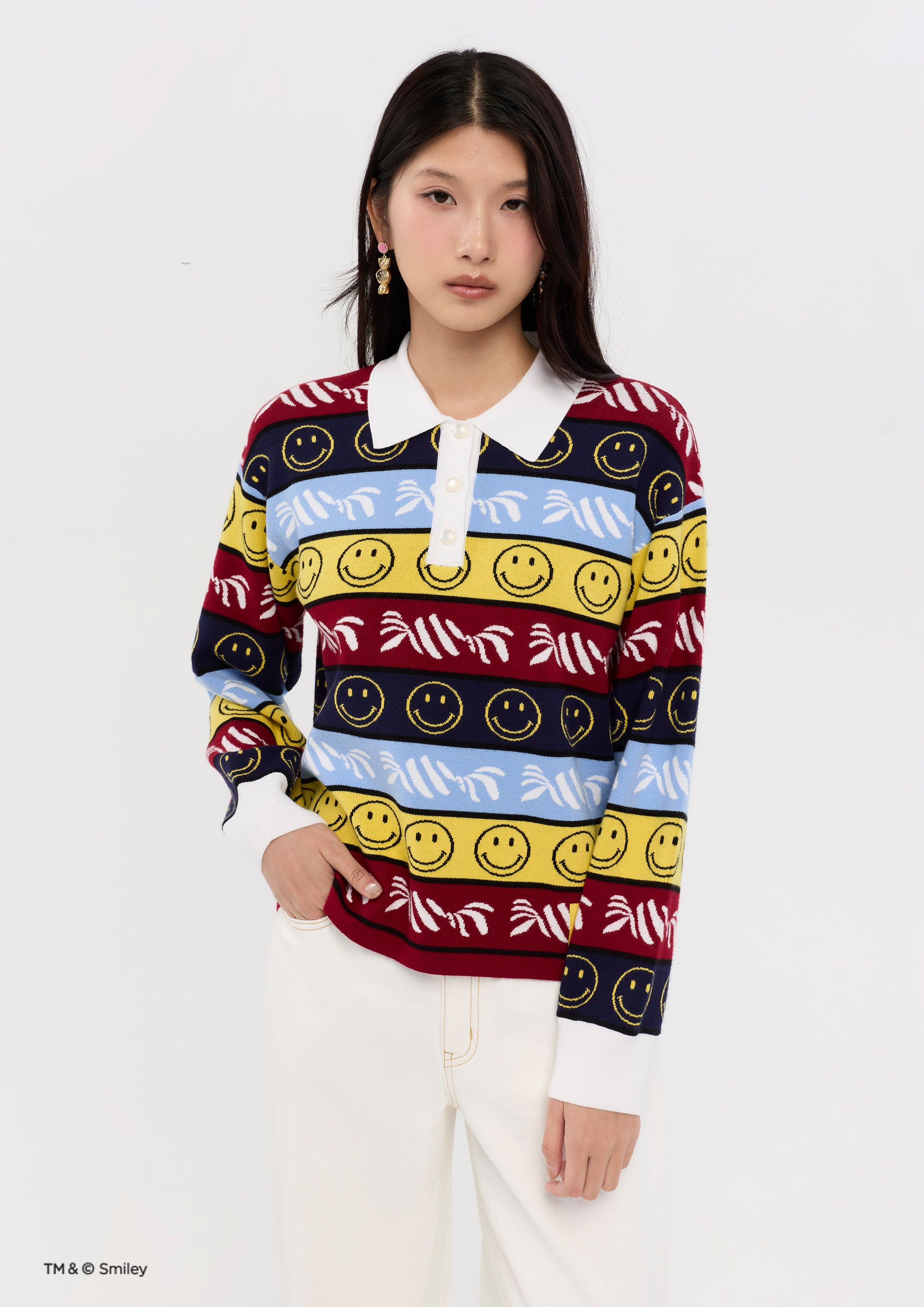 เสื้อโปโลแขนยาวปักลาย คอลเลกชัน Lyn around x SMILEY