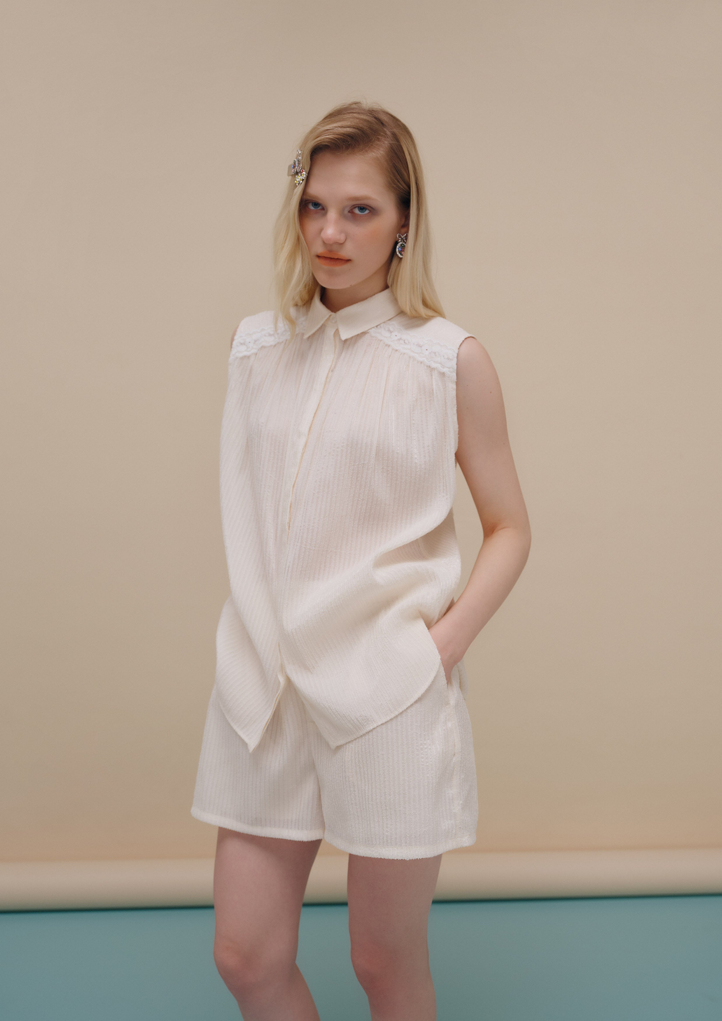 Sheer Sleeveless Shirt With Shorts Set Nomad's Grace