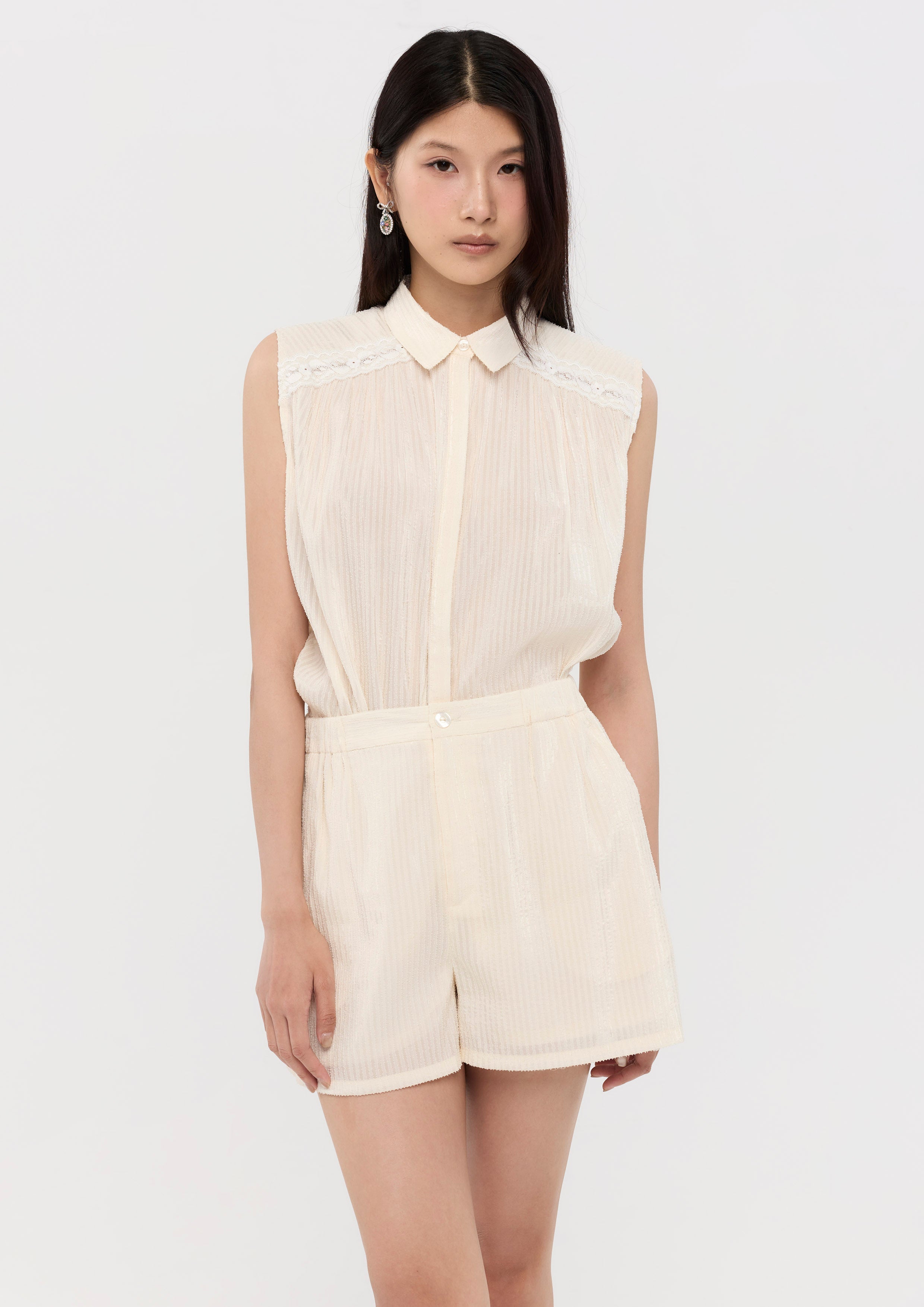 Sheer Sleeveless Shirt With Shorts Set Nomad's Grace