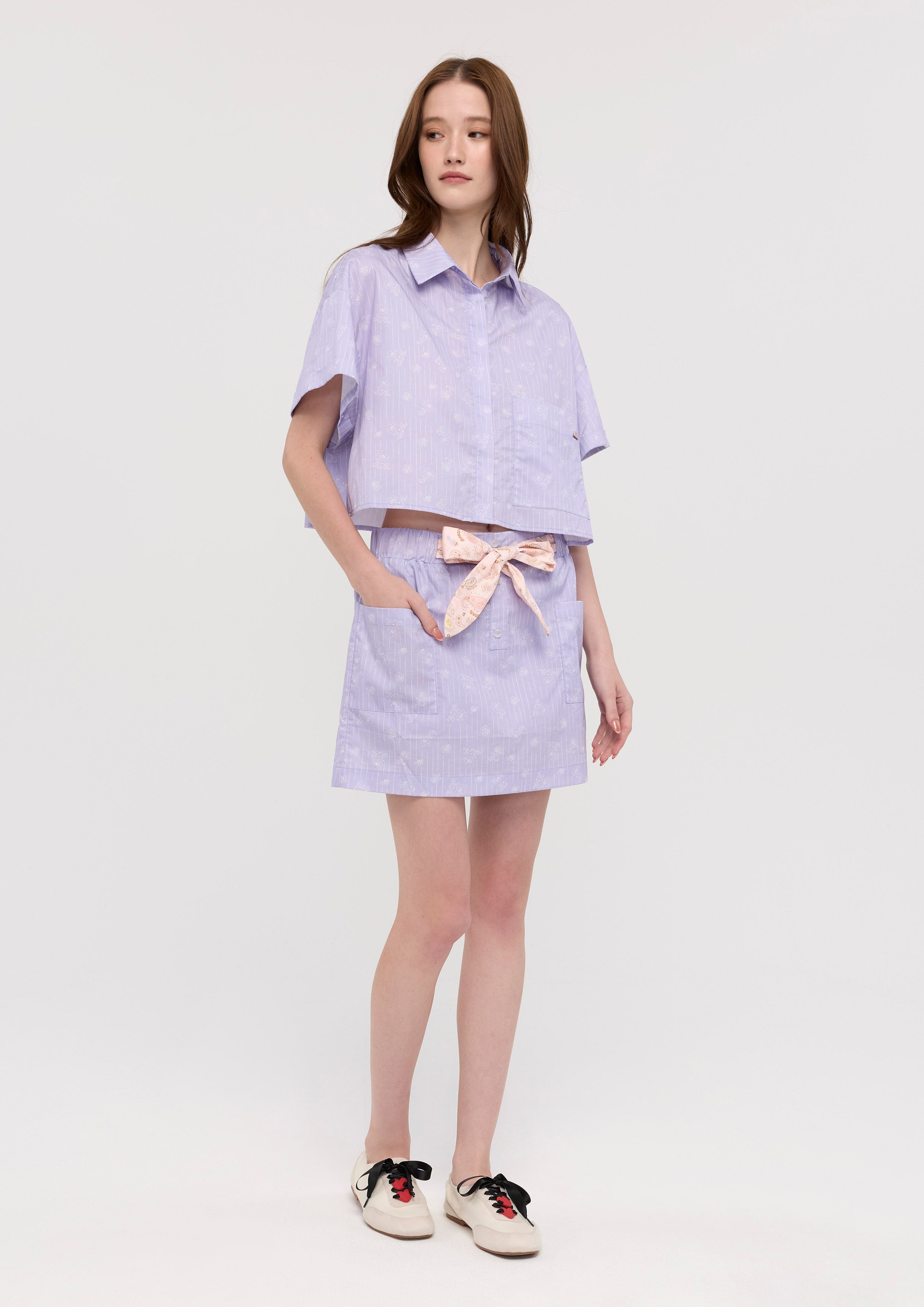 Embroidered Crop Shirt and Mini Skirt Set Nomad's Grace