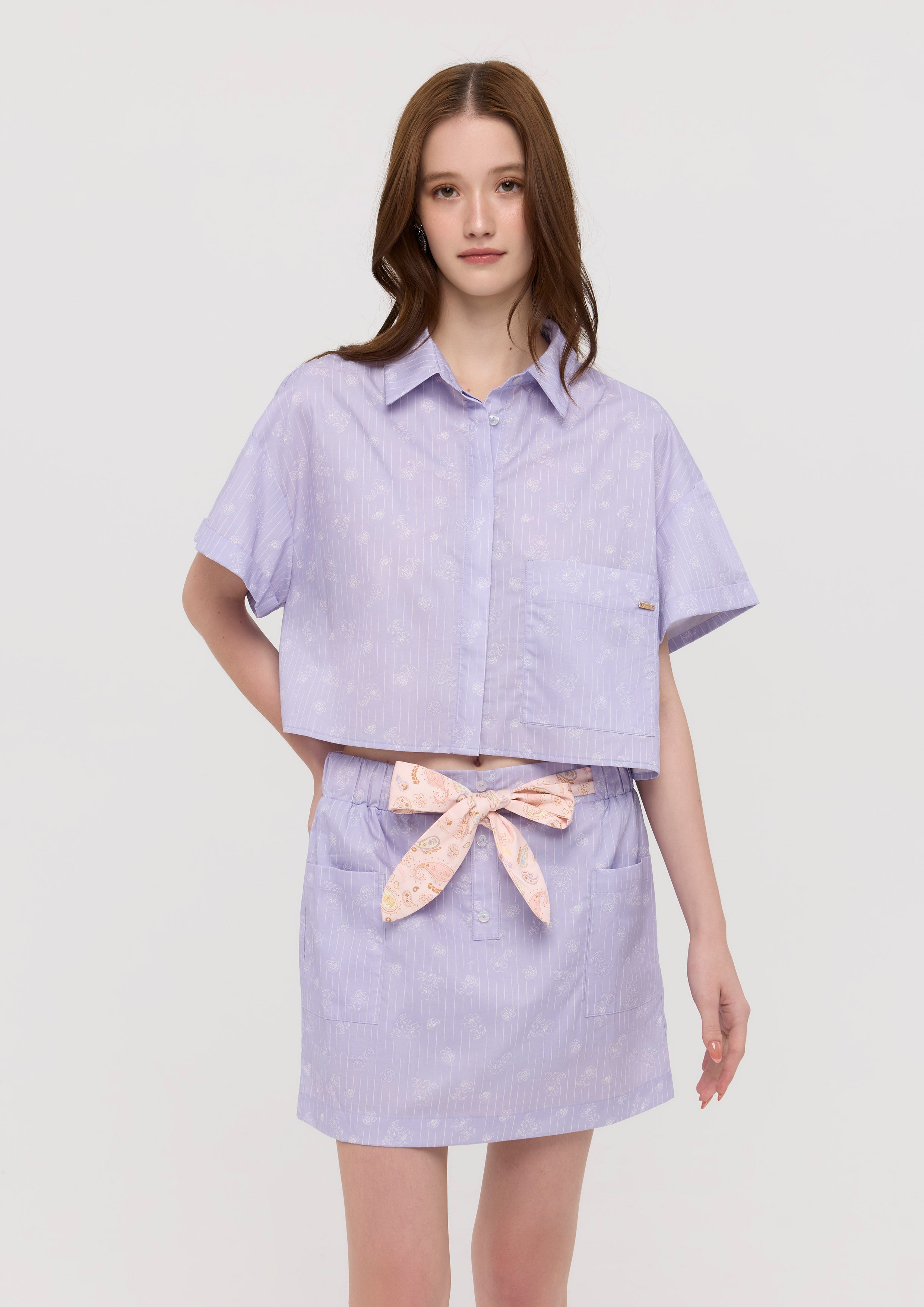 Embroidered Crop Shirt and Mini Skirt Set Nomad's Grace