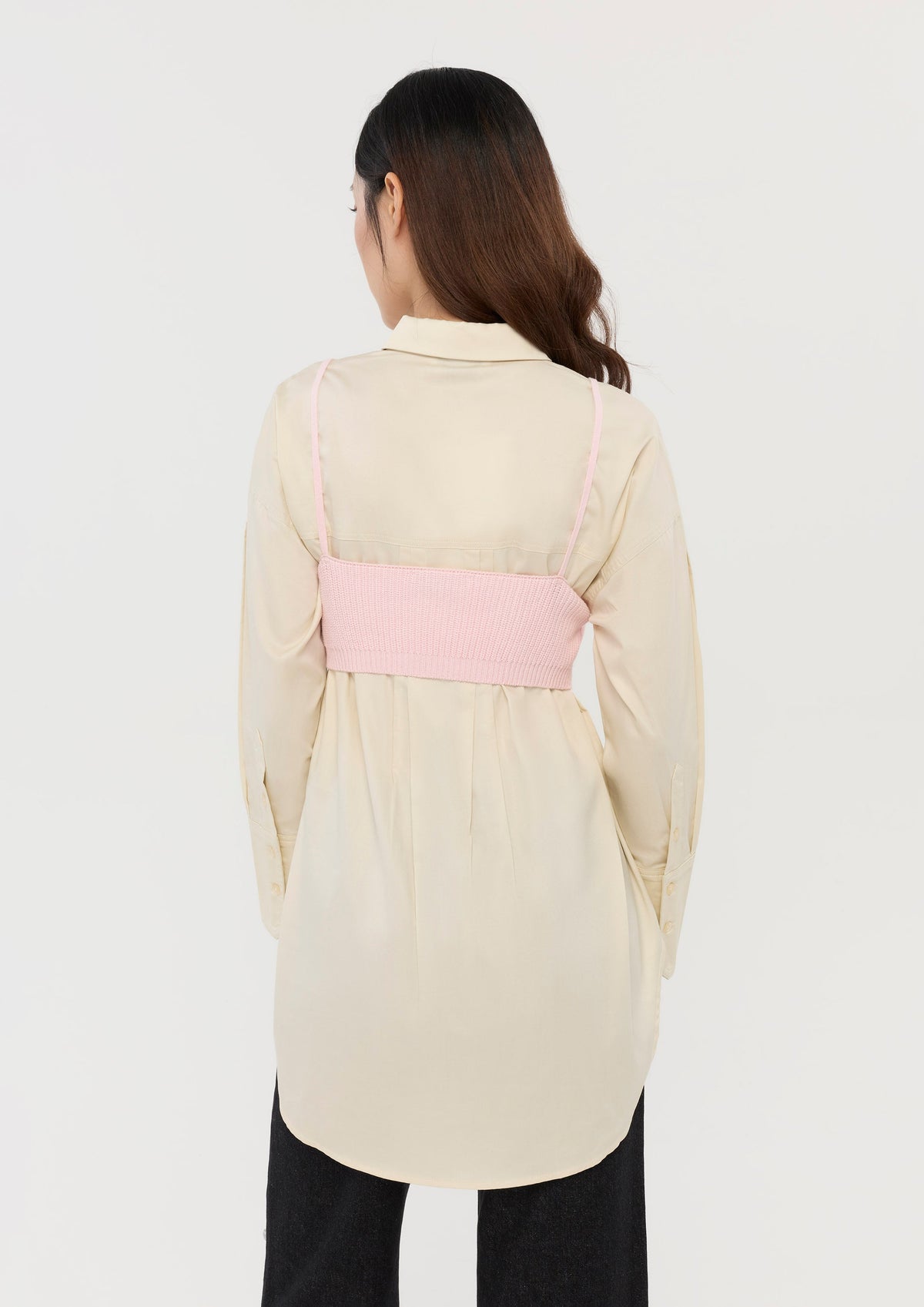 เดรสสั้นแขนยาวเลเยอร์เสื้อสายเดี่ยวผ้านิต คอลเลกชัน Sacred Botonica