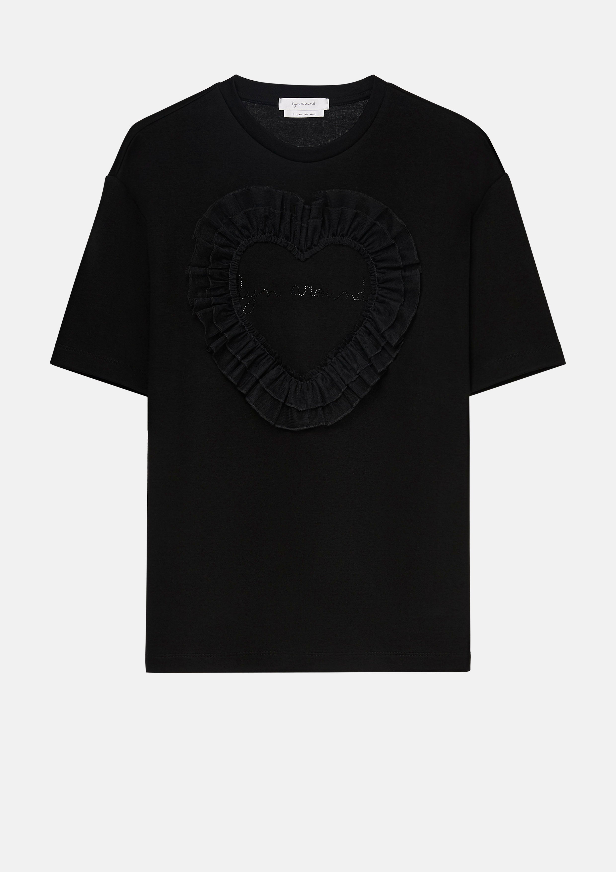 เสื้อยืดแขนสั้นแต่งโลโก้และระบายโมทีฟหัวใจ คอลเลกชัน Mon Petit Ruban