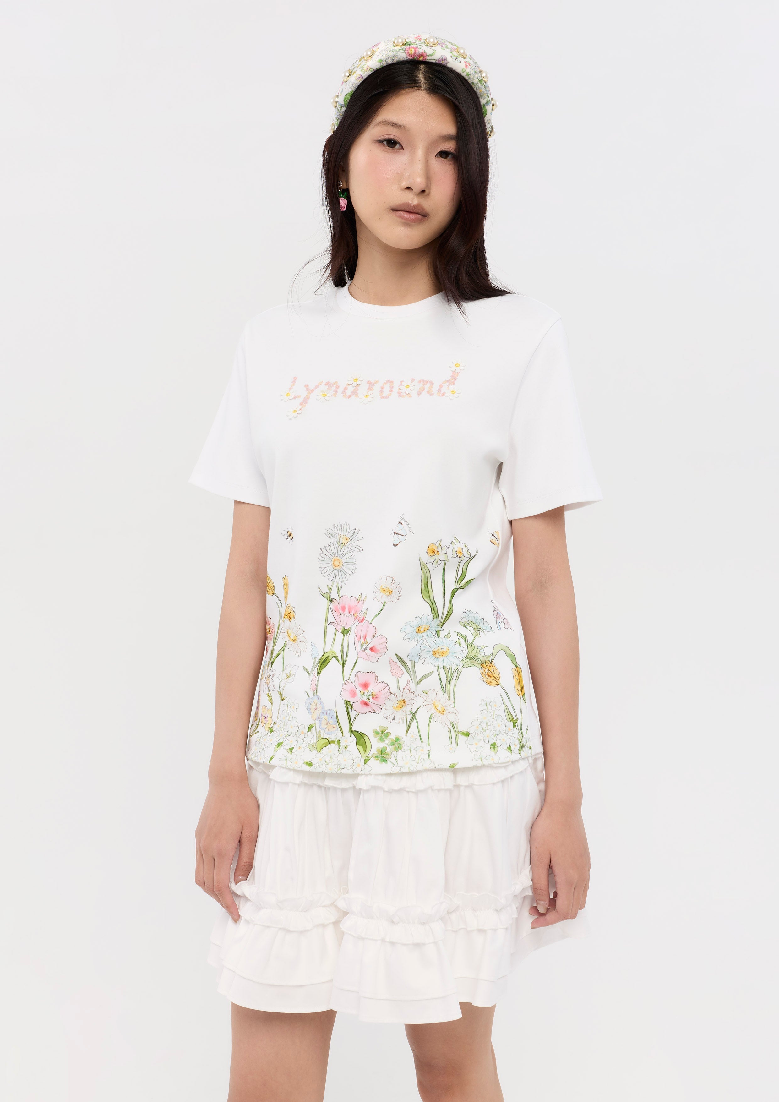 Floral Print Short Sleeve T-Shirt Garden Poetry
