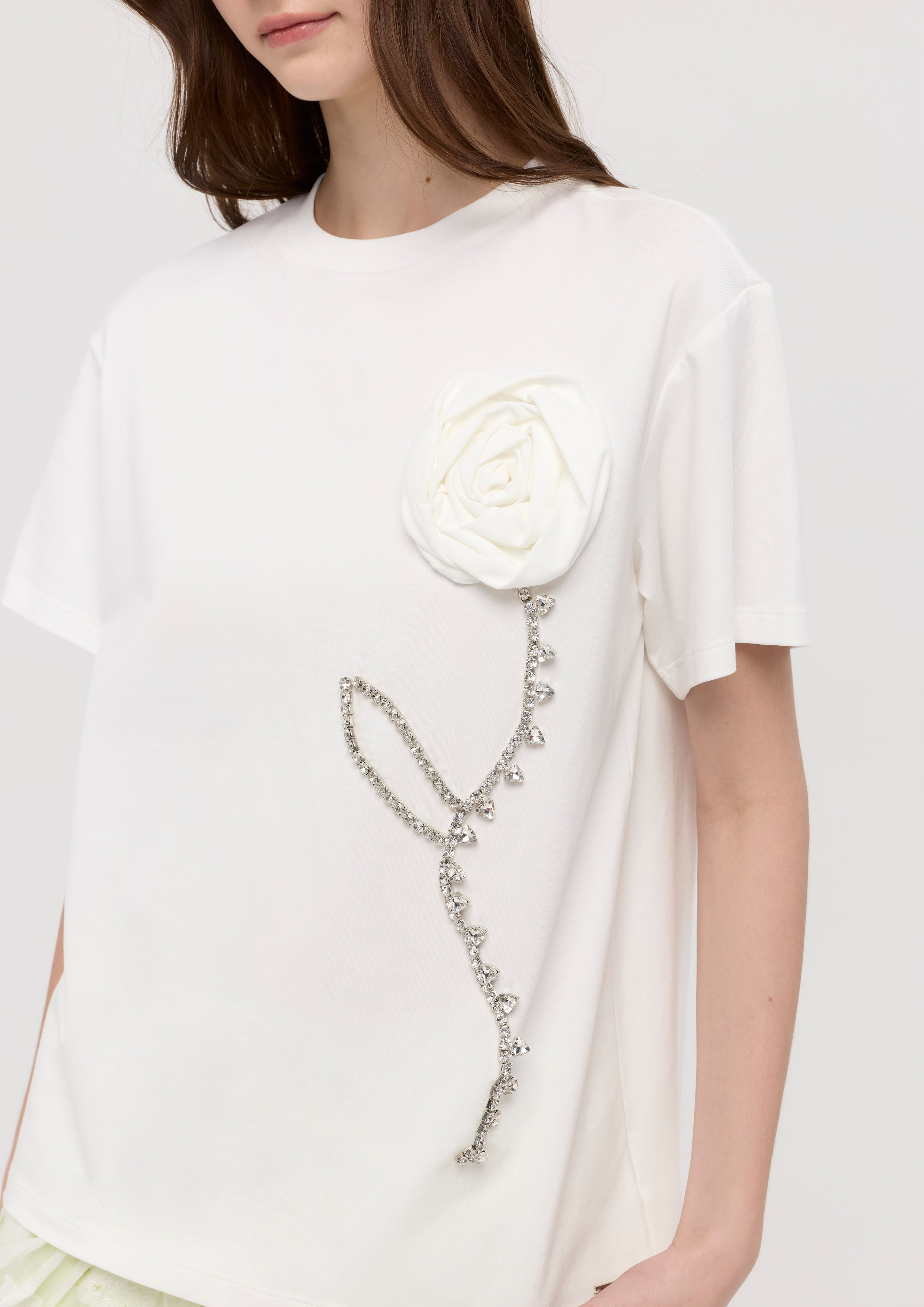 Rose Applique With Crystal Embellished T-Shirt Garden Poetry