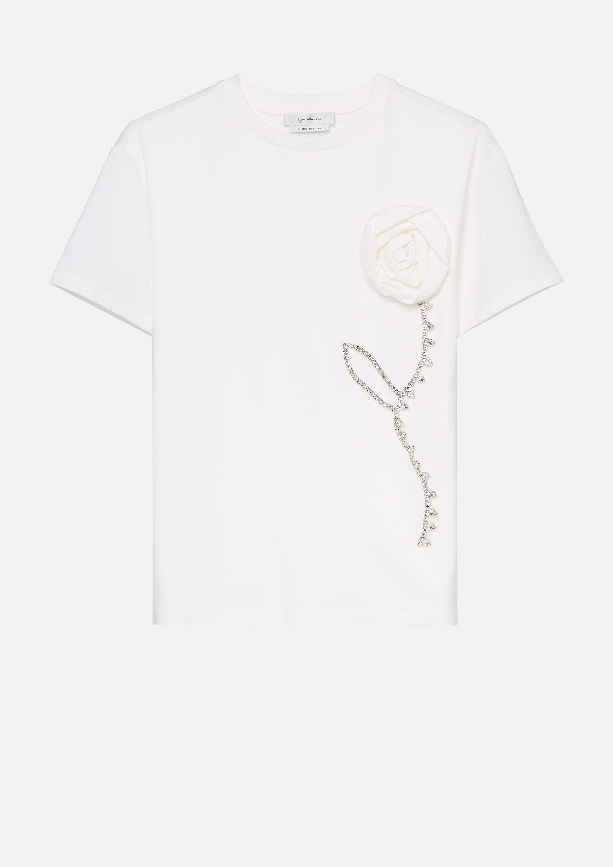 Rose Applique With Crystal Embellished T-Shirt Garden Poetry