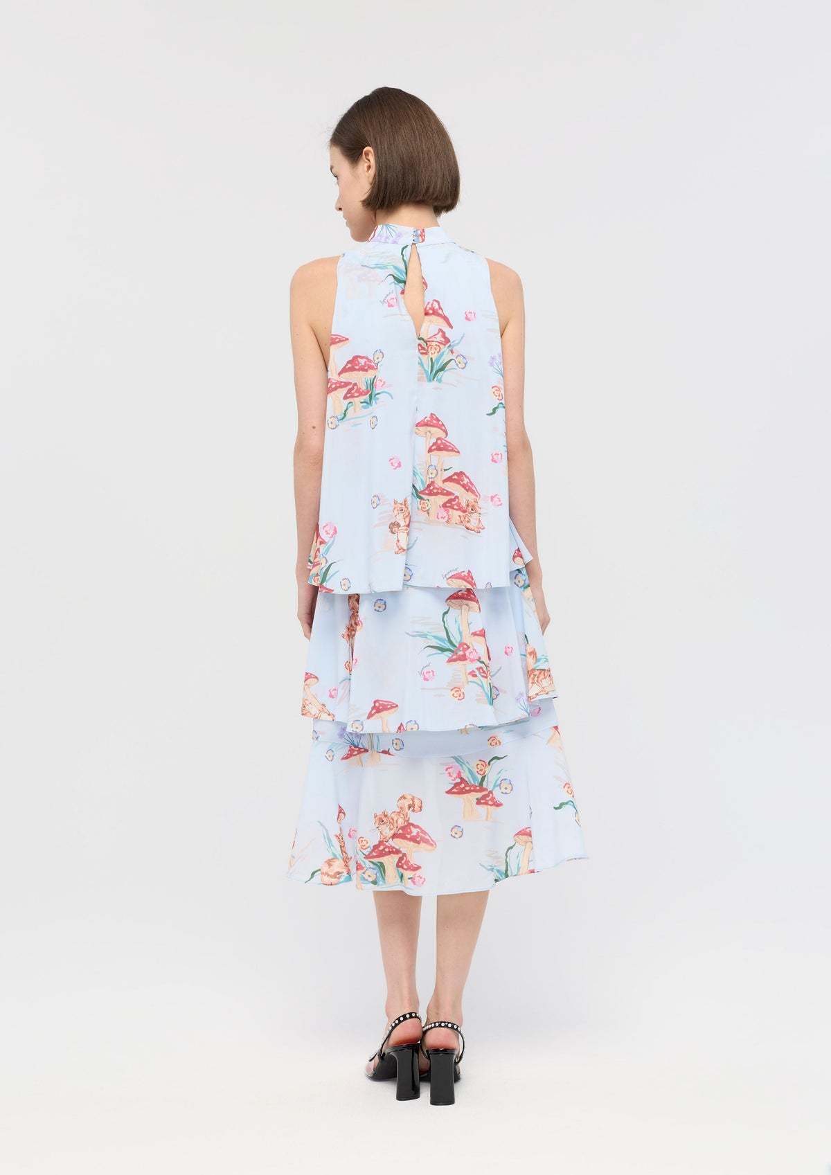 Print Ruffle Skirt Midi Dress Garden Poetry