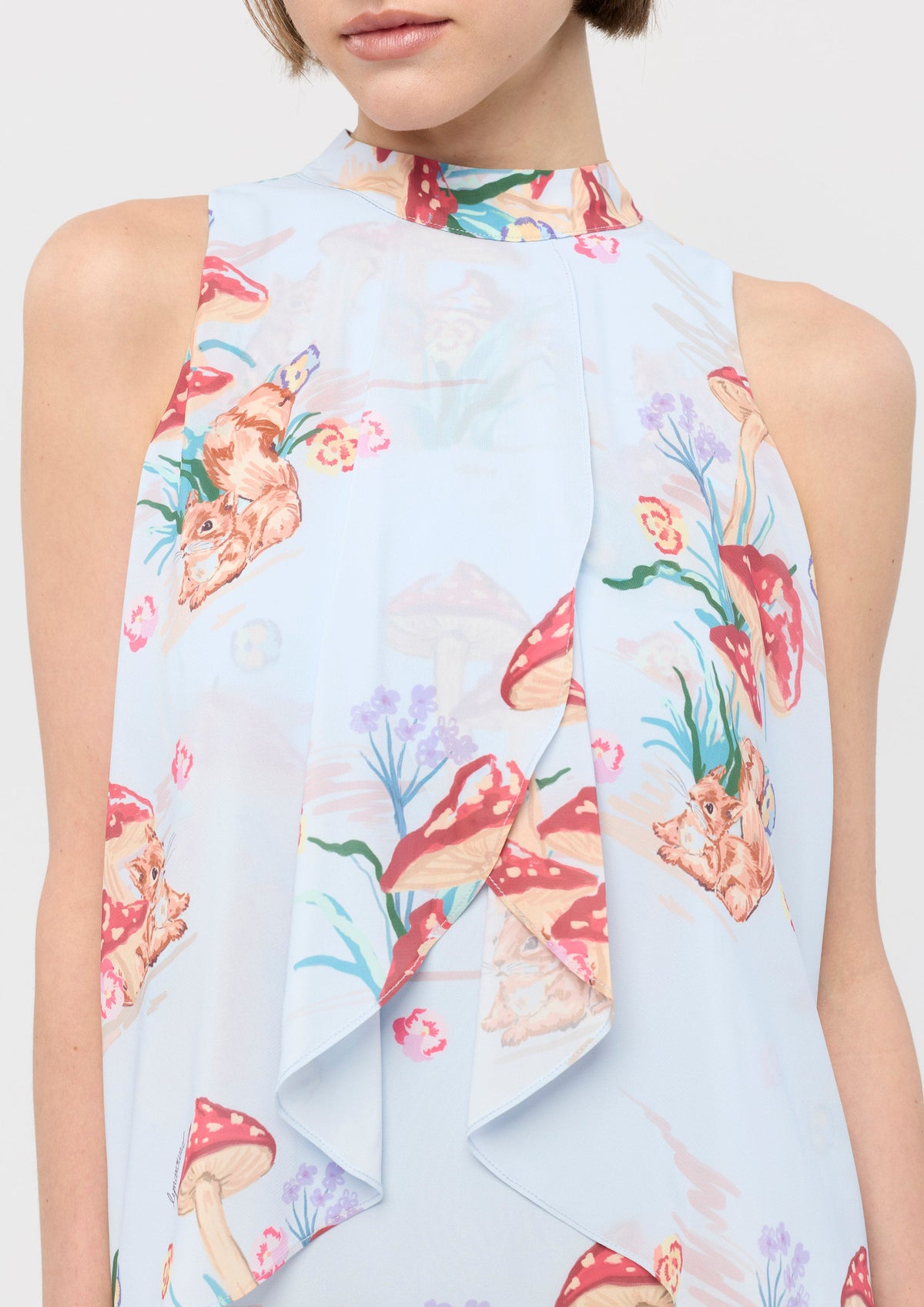 Print Ruffle Skirt Midi Dress Garden Poetry