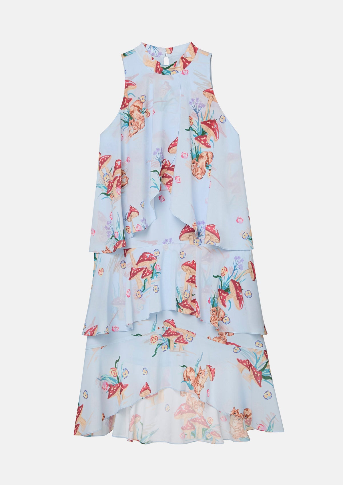 Print Ruffle Skirt Midi Dress Garden Poetry